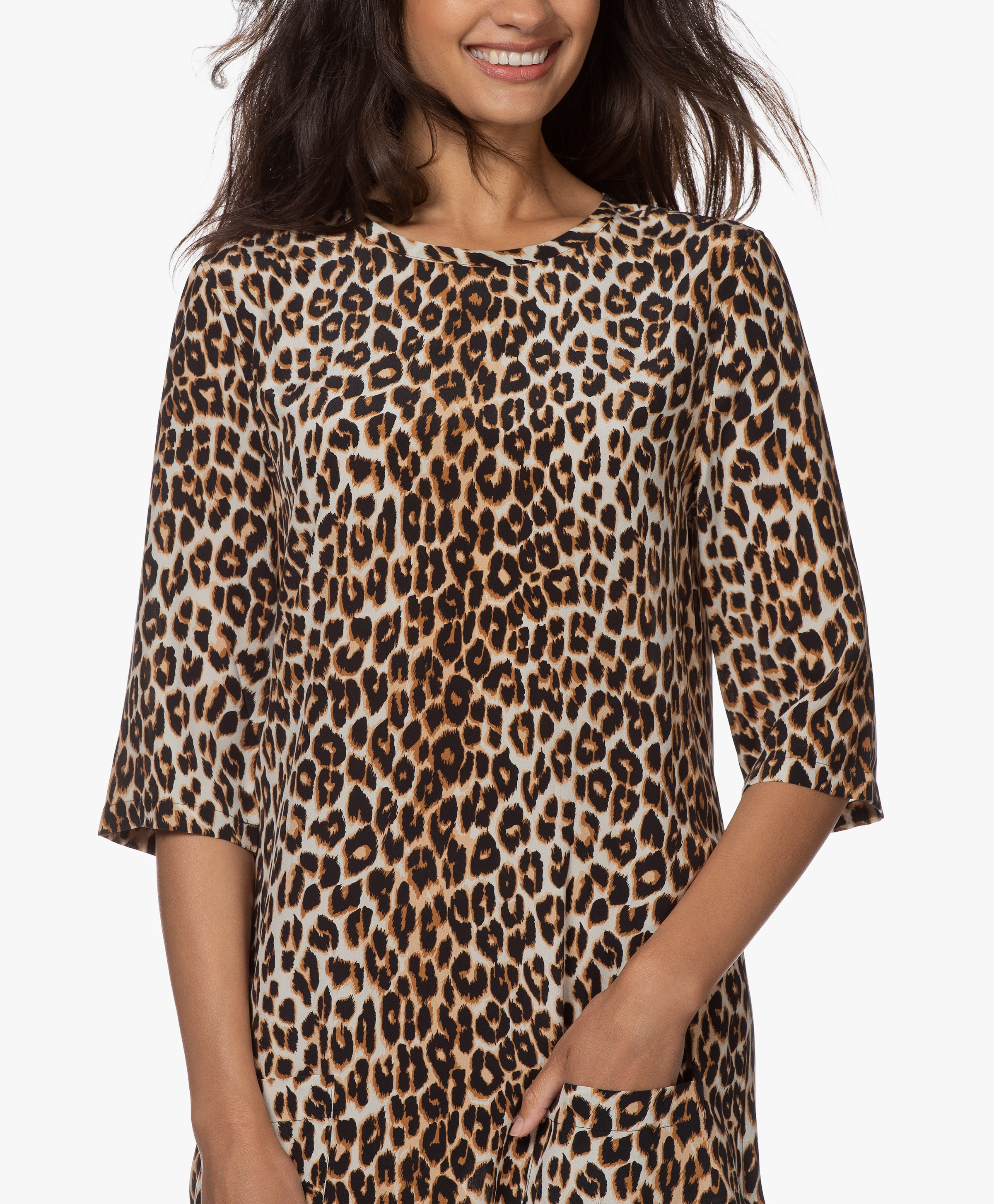 Aubrey Silk Mini Dress with Leopard Print