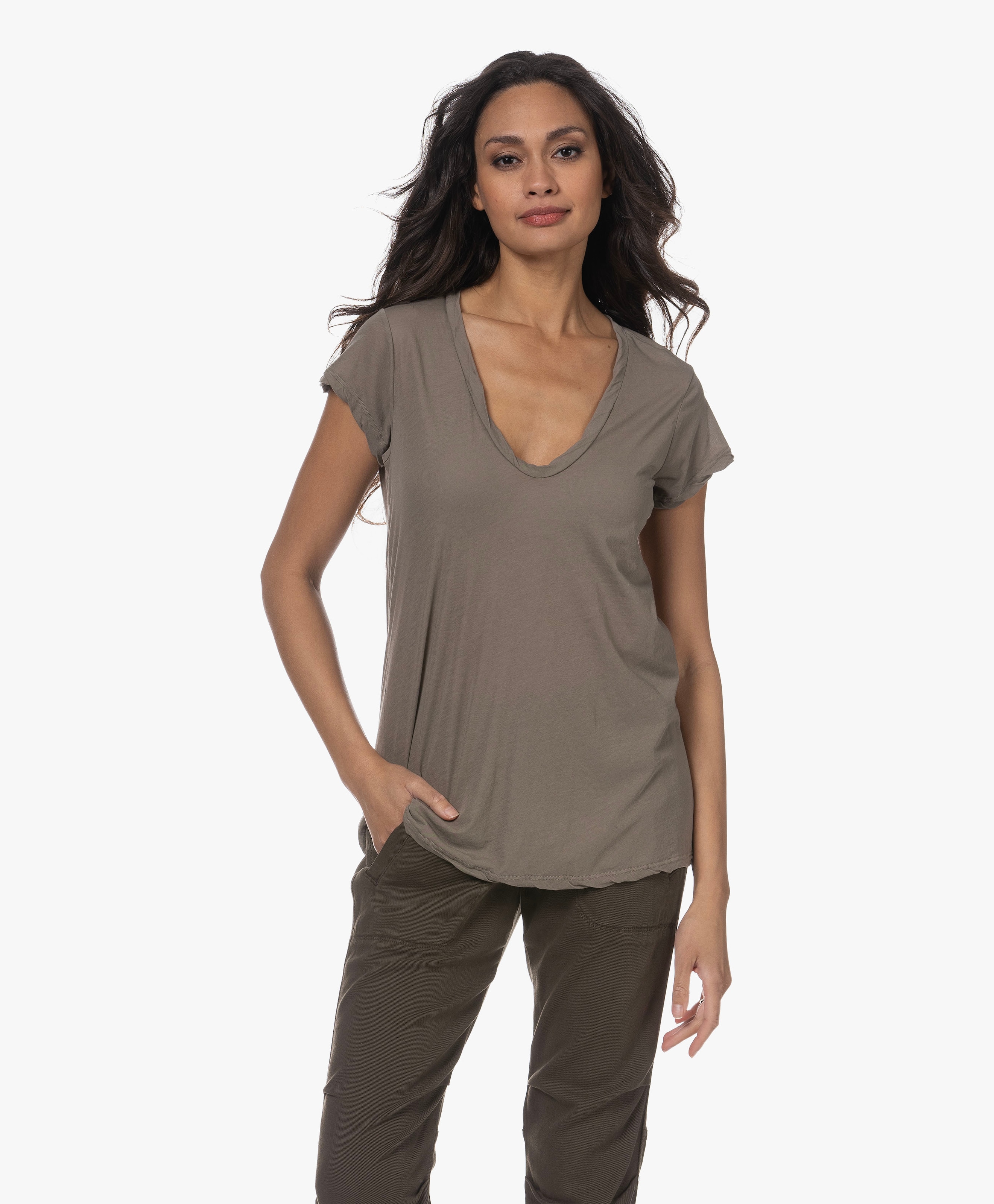 V-hals T-shirt in Extrafijne Jersey