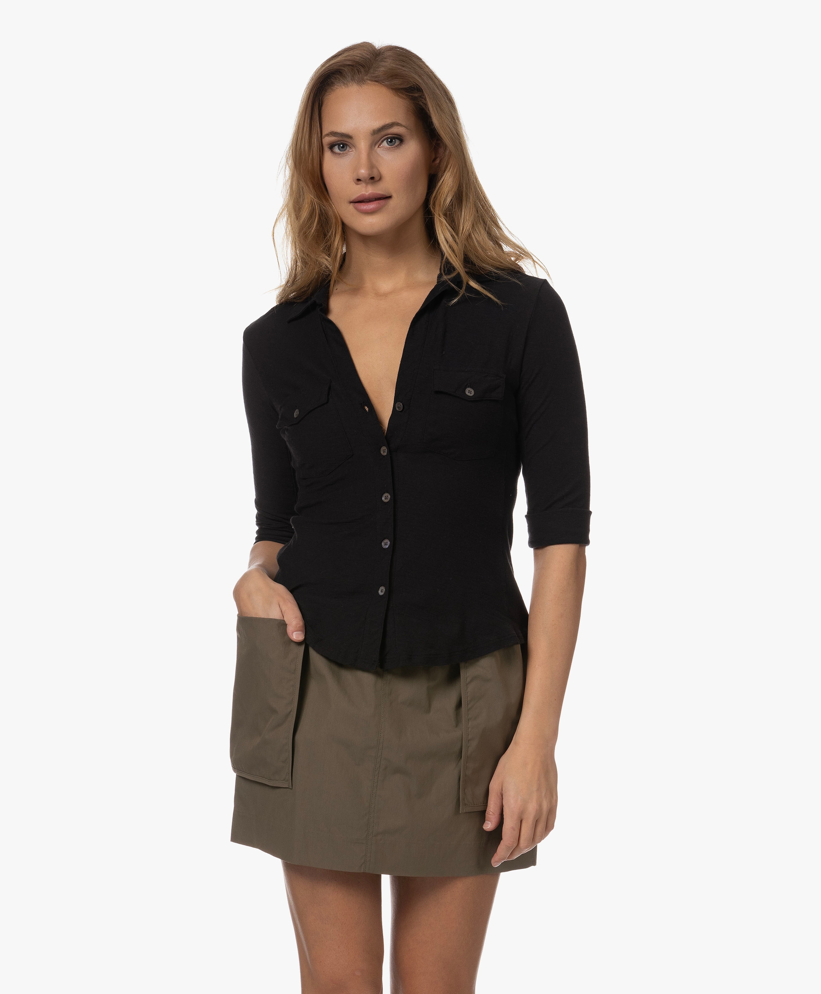 Contrast Panel Jersey Blouse