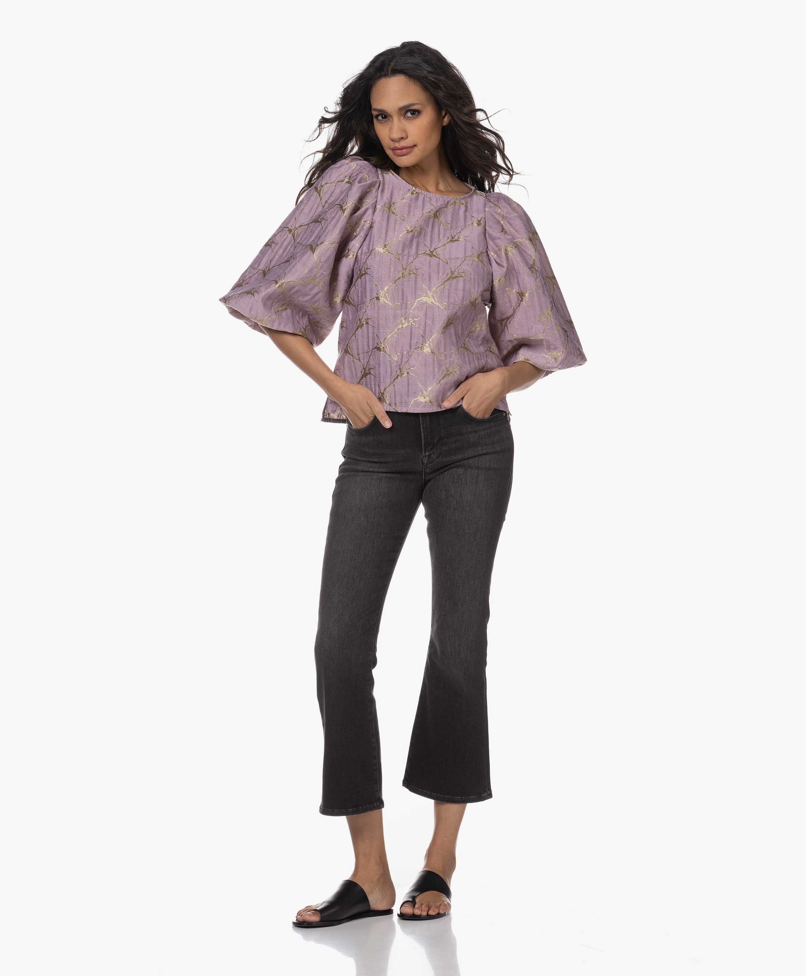 Zasu Jacquard Balloon Sleeve Blouse | by-bar | PB.nl