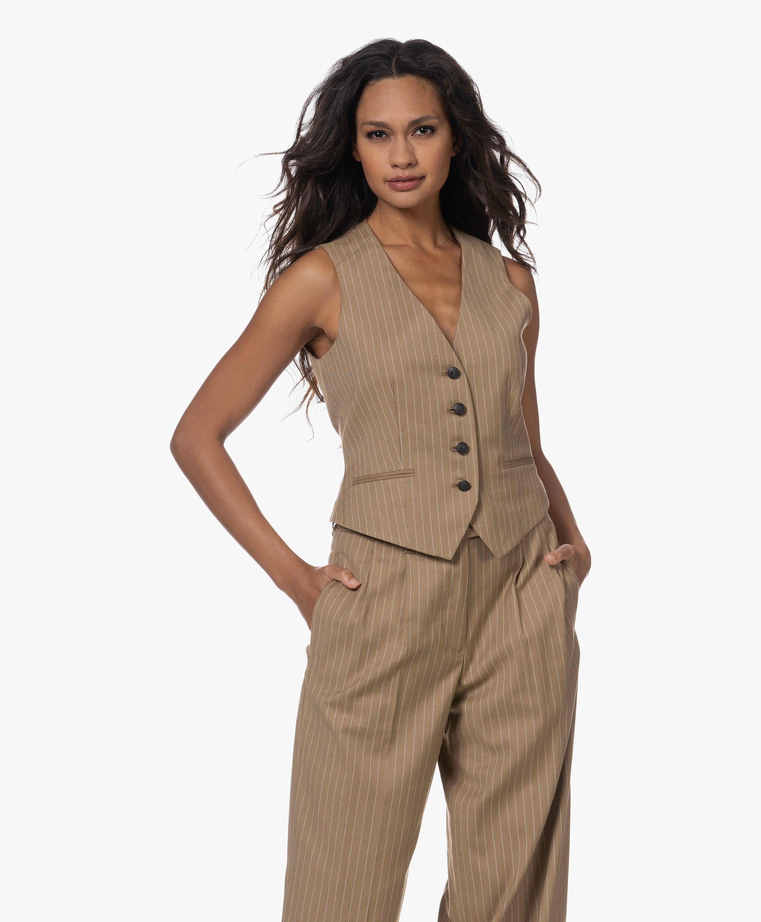 Priya Wool Blend Pinstripe Waistcoat