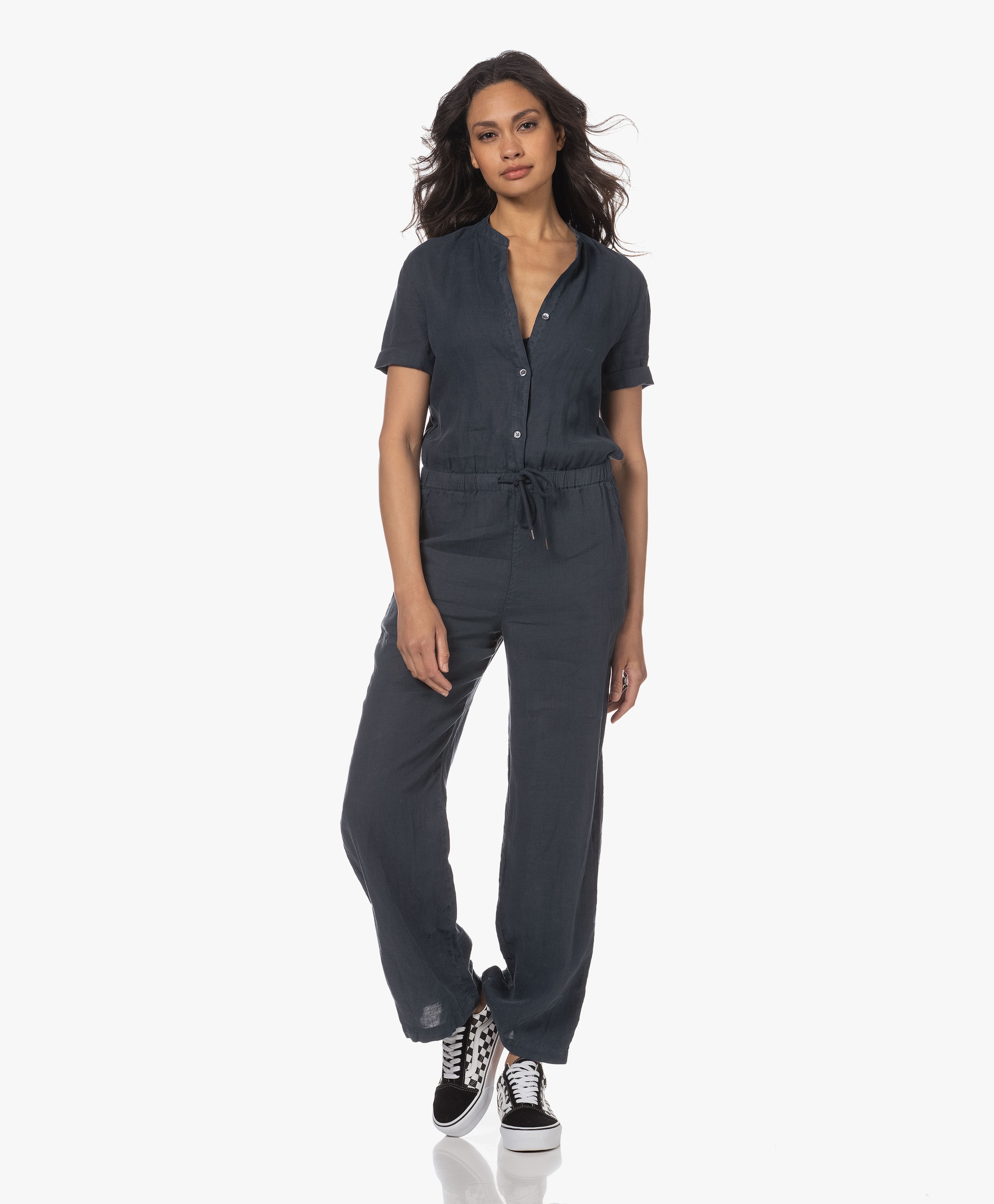 Linnen Korte Mouwen Jumpsuit