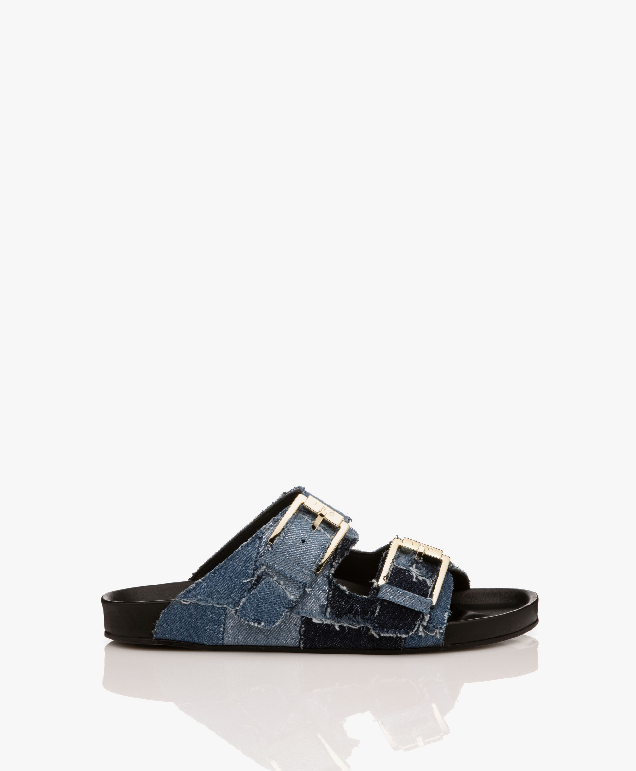 Billie Patchwork Denim Slippers met Metalen Gesp