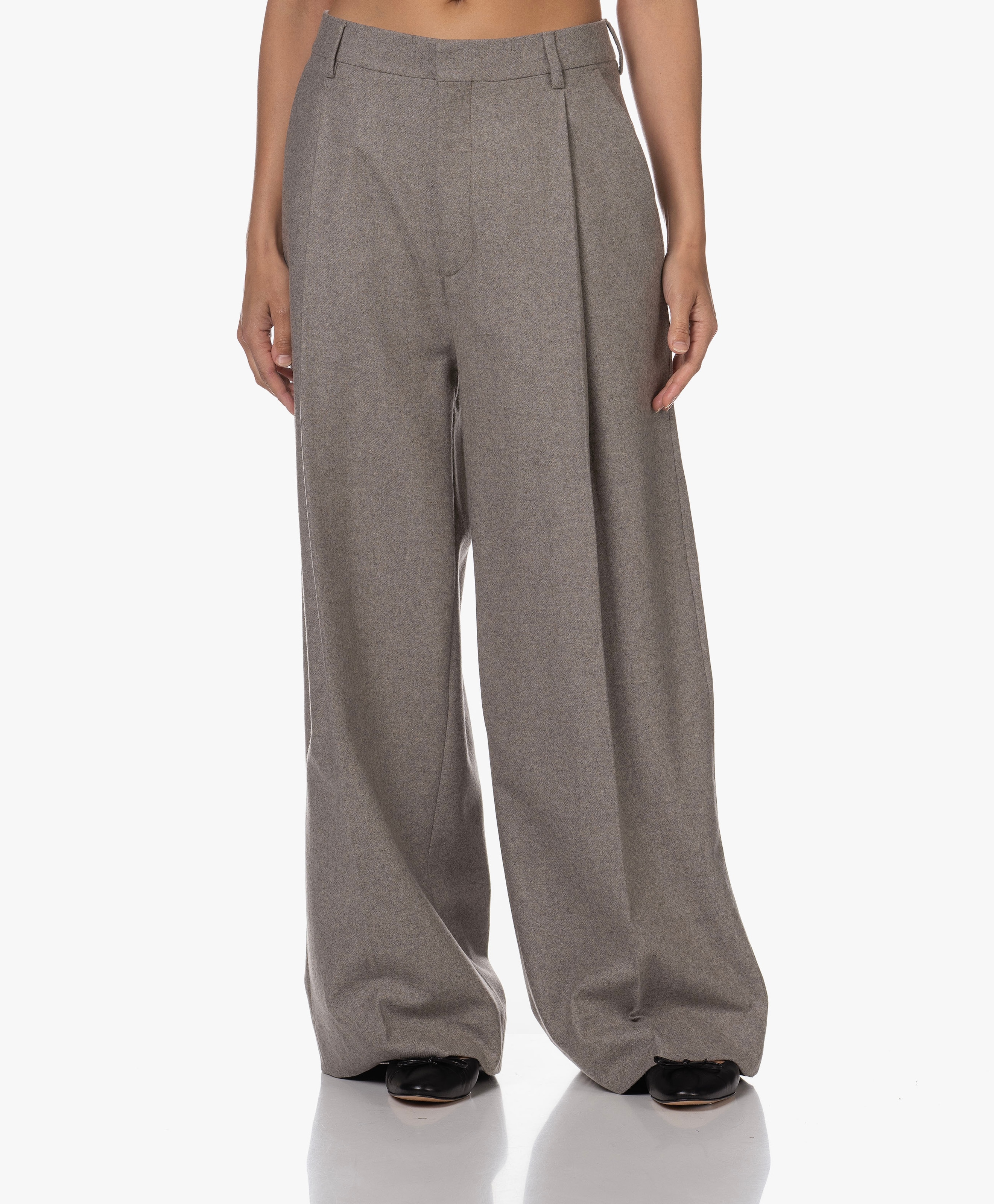 Wide Pleated Flannel Trousers