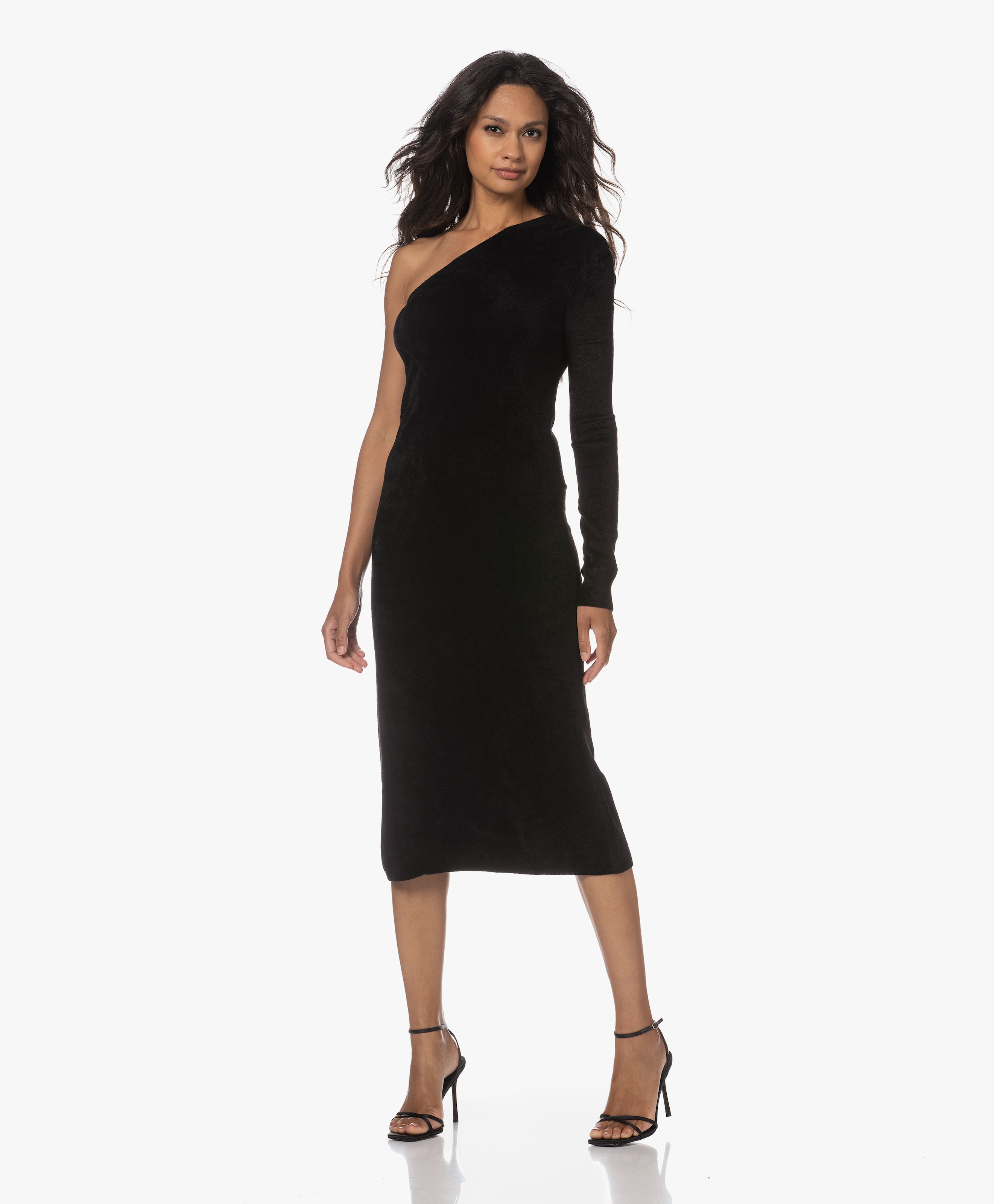 One-Shoulder Chenille Gebreide Midi Jurk