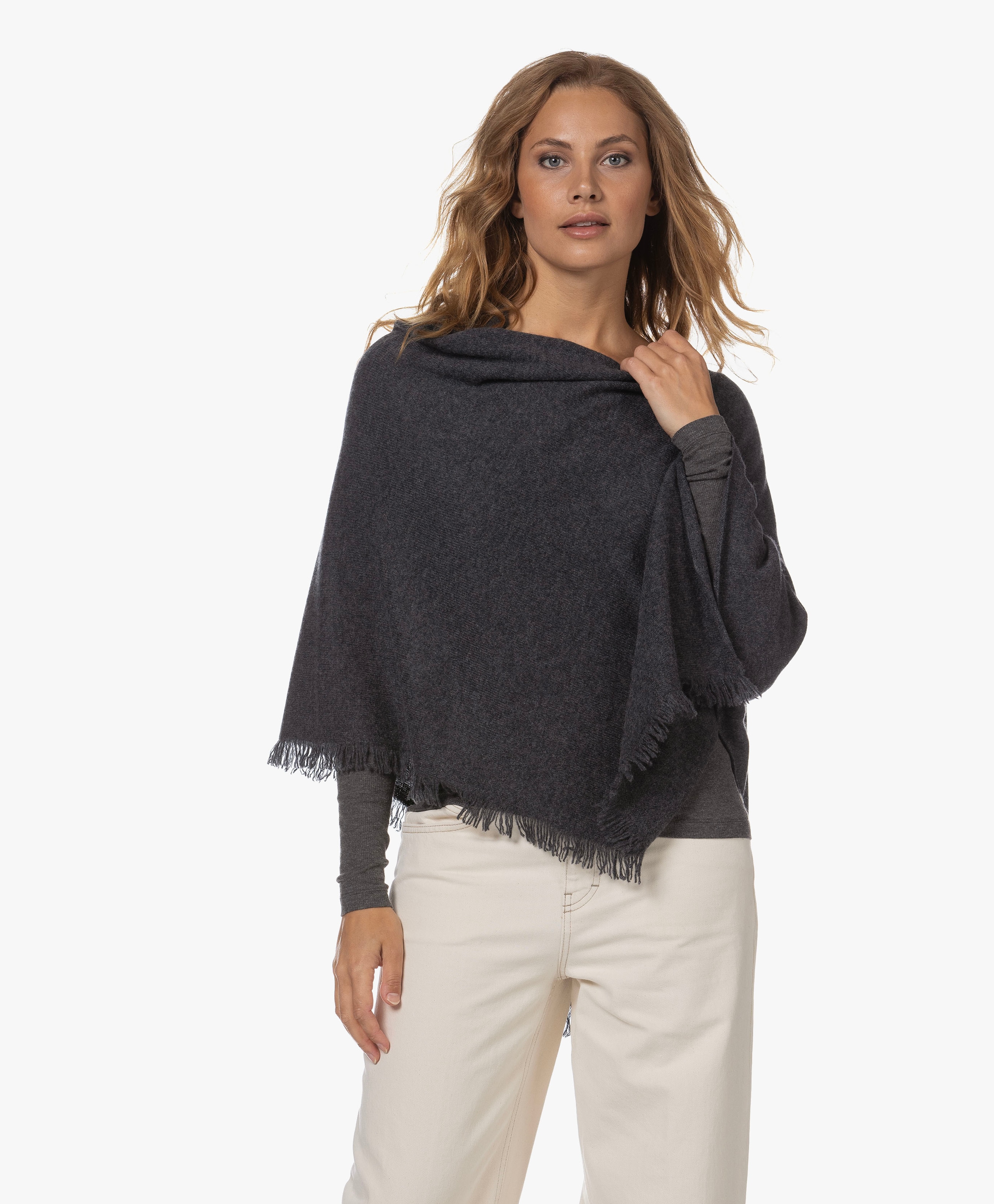 Organic Cashmere Fringe Poncho