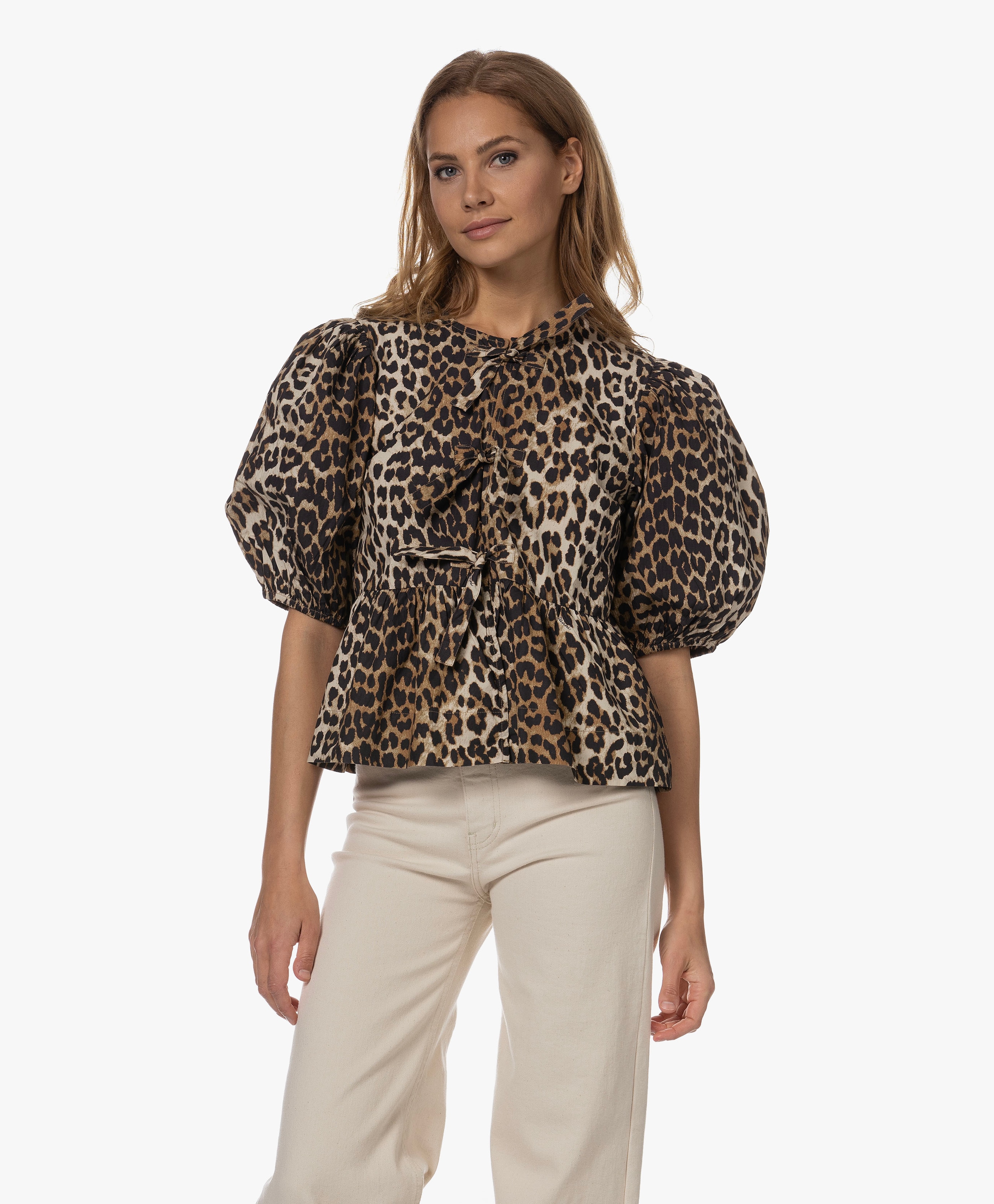 Printed Cotton Poplin Peplum Blouse