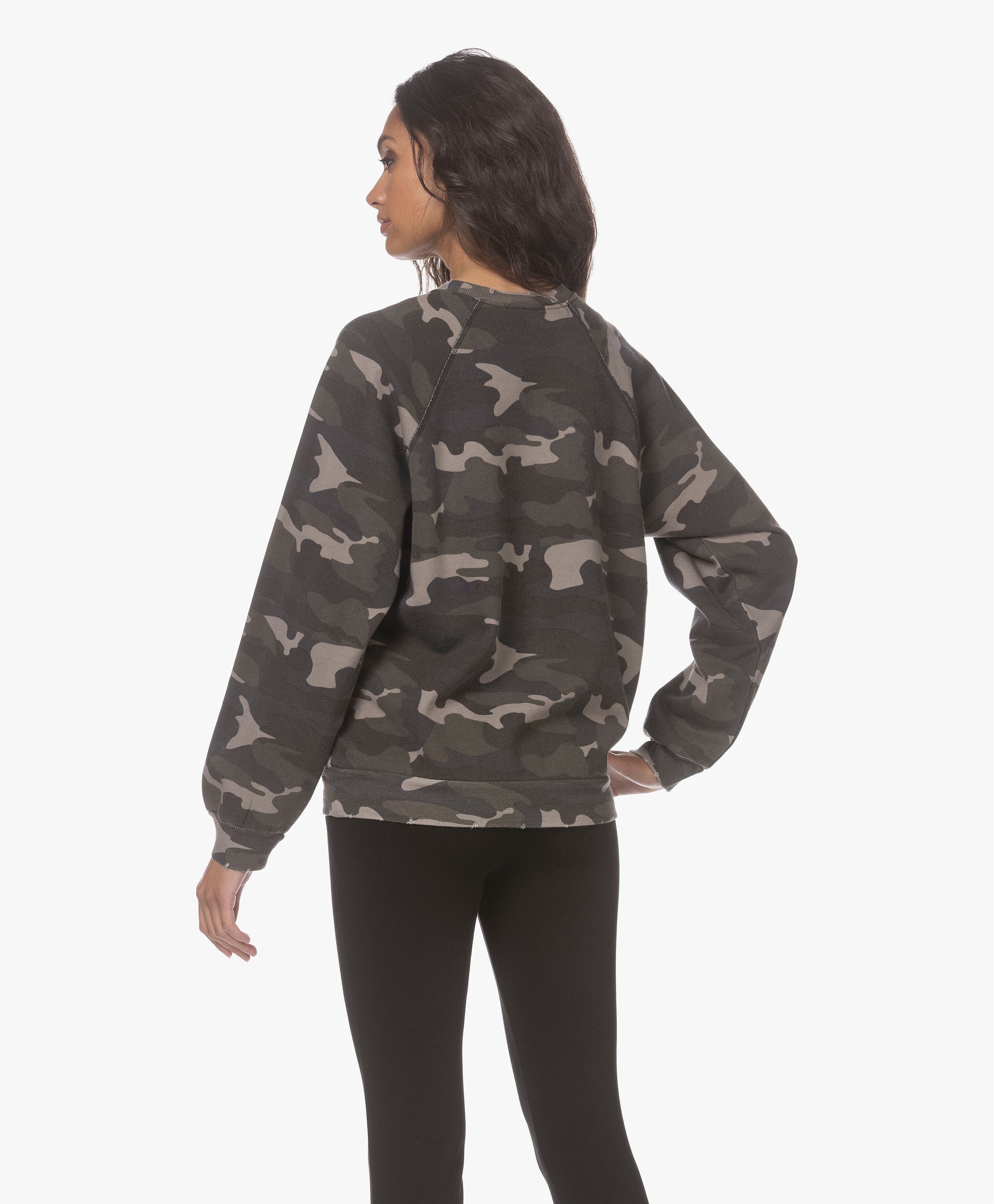 Distressed Camo Print Sweatshirt Ragdoll LA PB