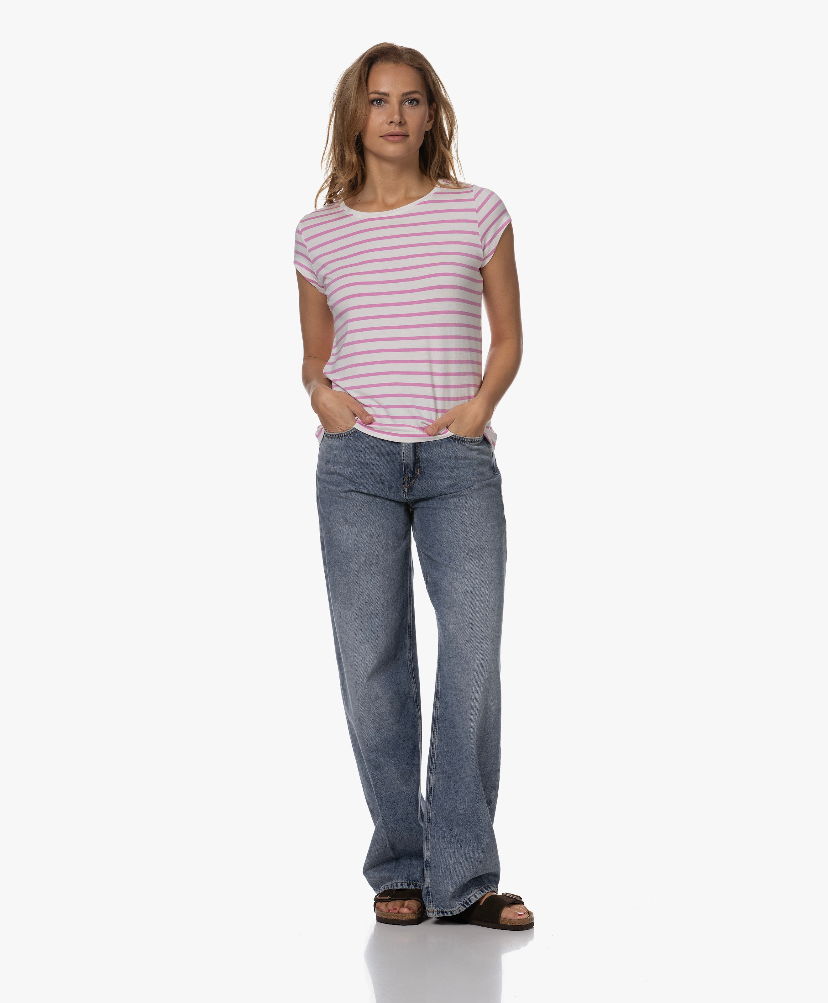 Gestreept T-shirt met Kapmouwen