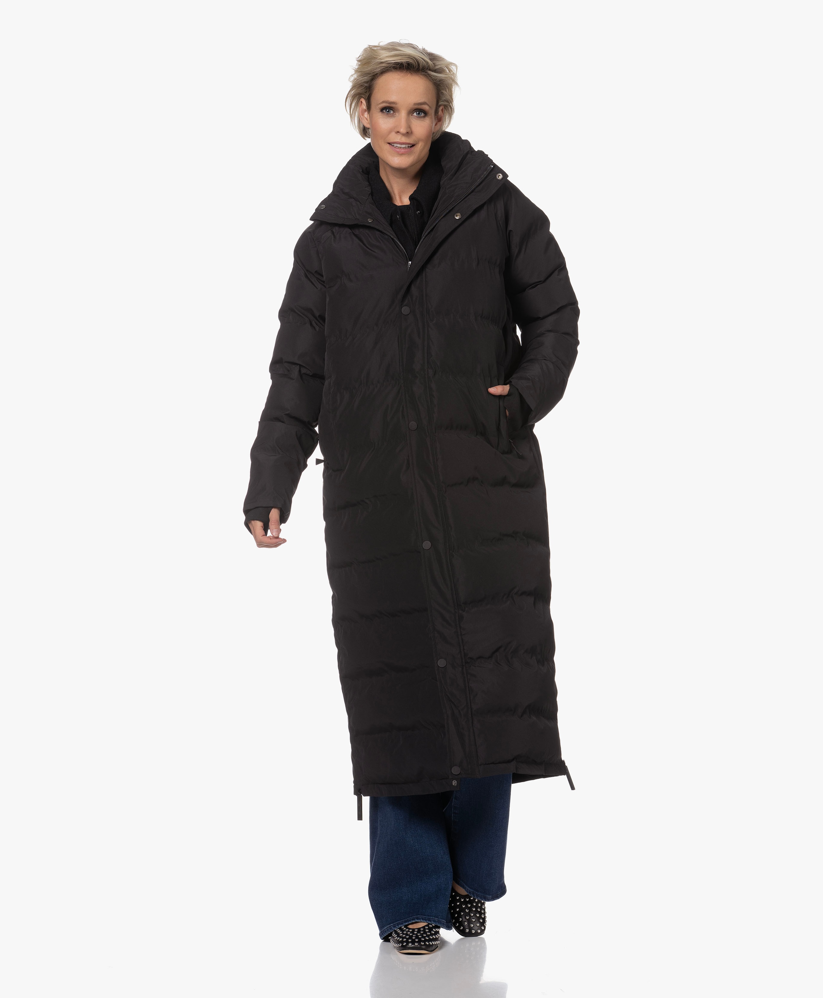 Extra long black puffer coat on sale