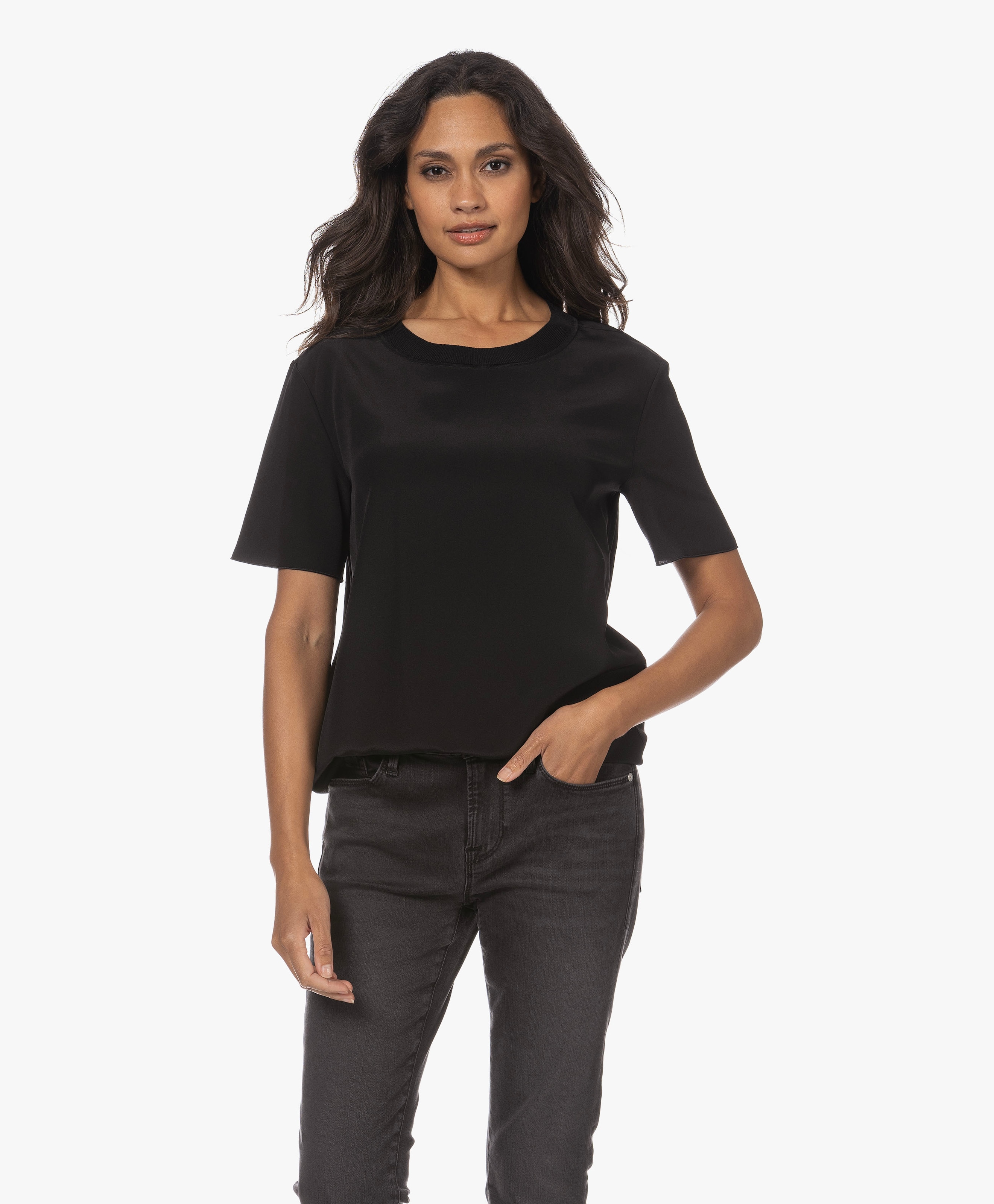 Rubin Zijden Crêpe Korte Mouwen Blouse