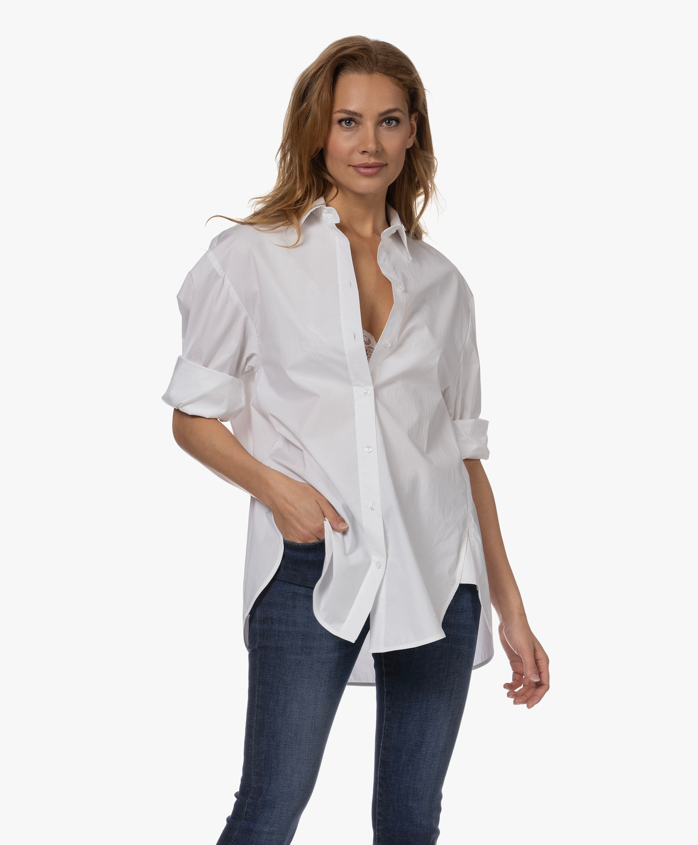 Mie A-lijn Katoenen Poplin Overhemdblouse