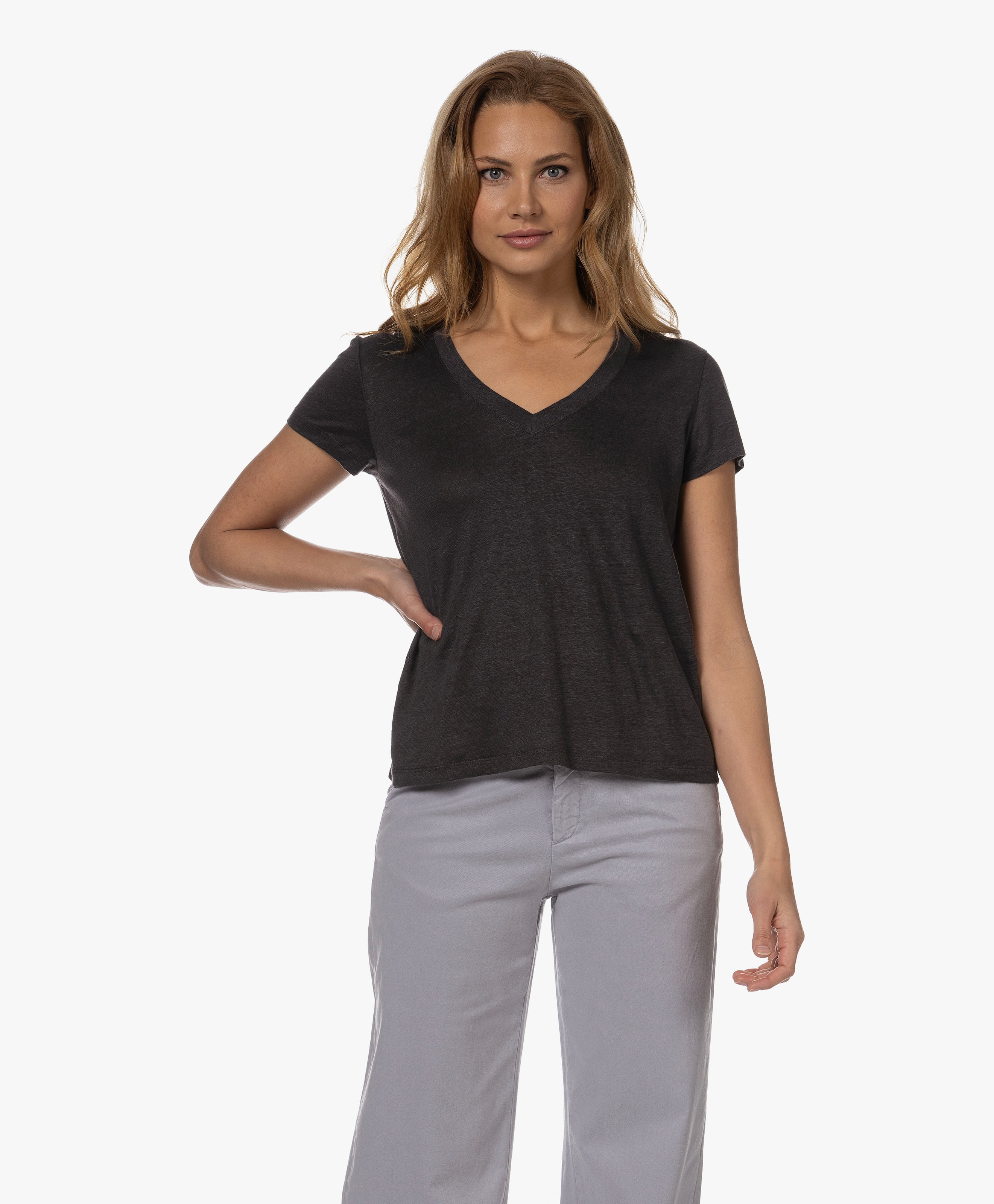 V-hals Linnen T-shirt