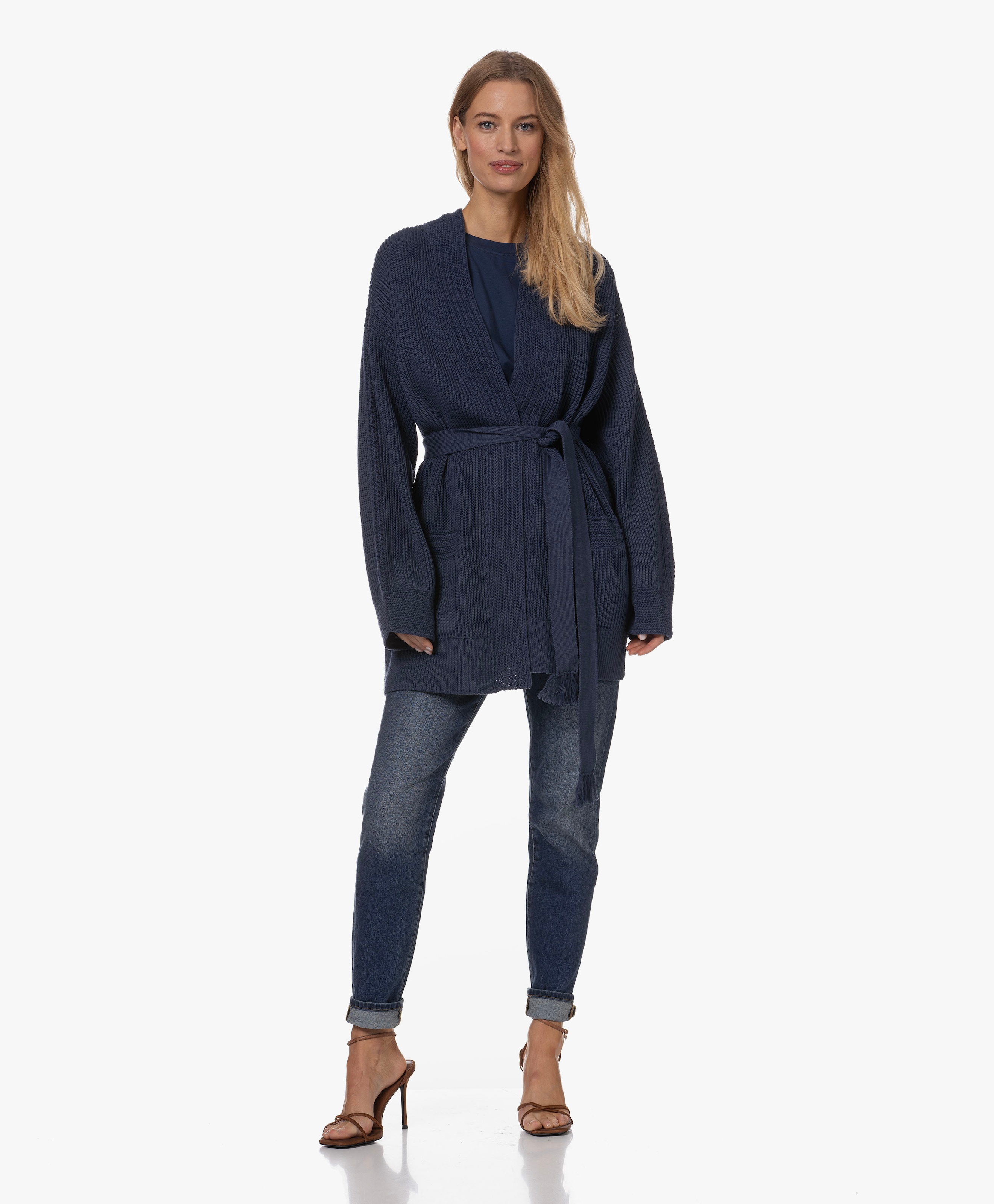 Gebreid Katoenen Vest Met Ceintuur