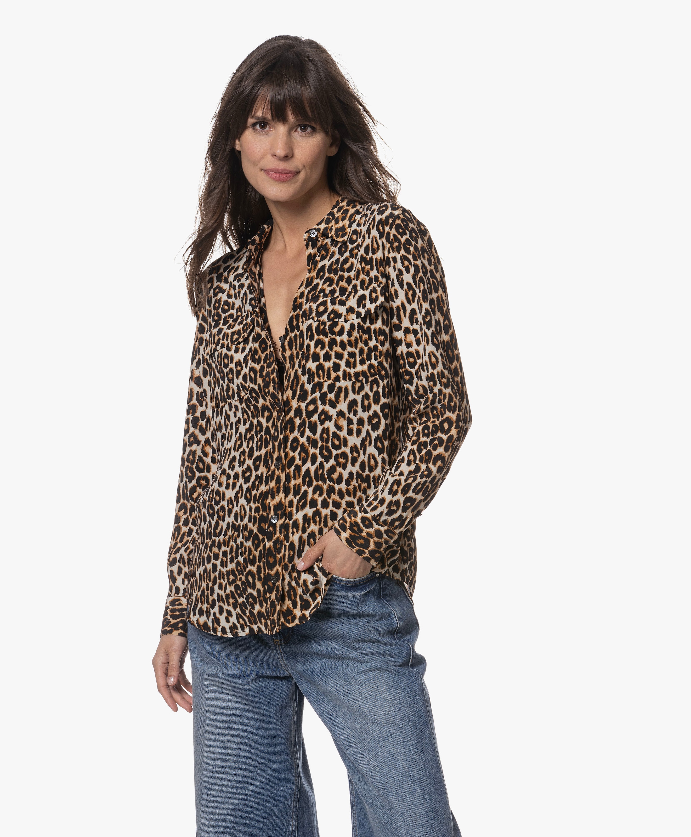 Slim Signature Gewassen Zijden Print Blouse