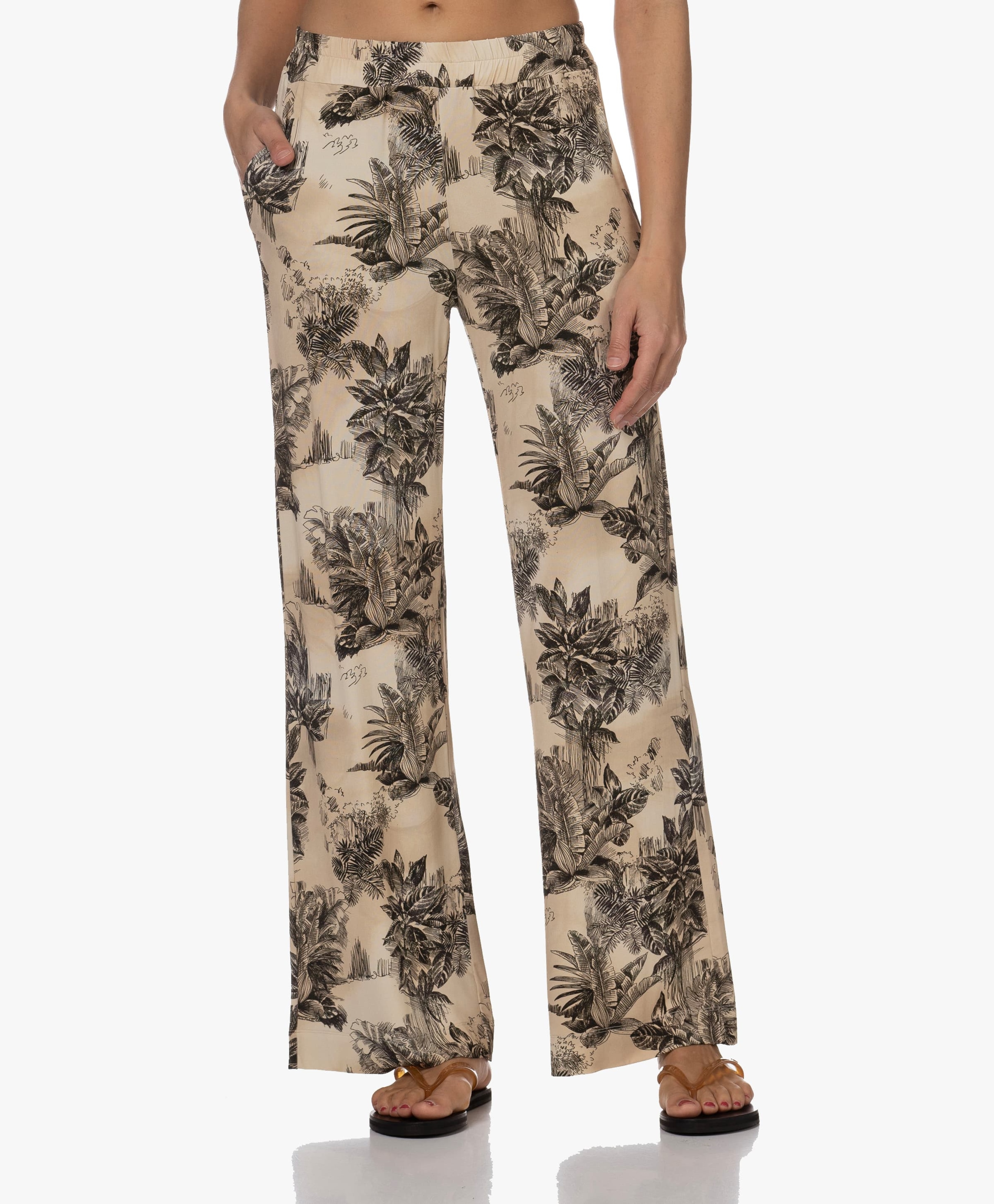 Crepe Viscose Jersey Palmprint Pants