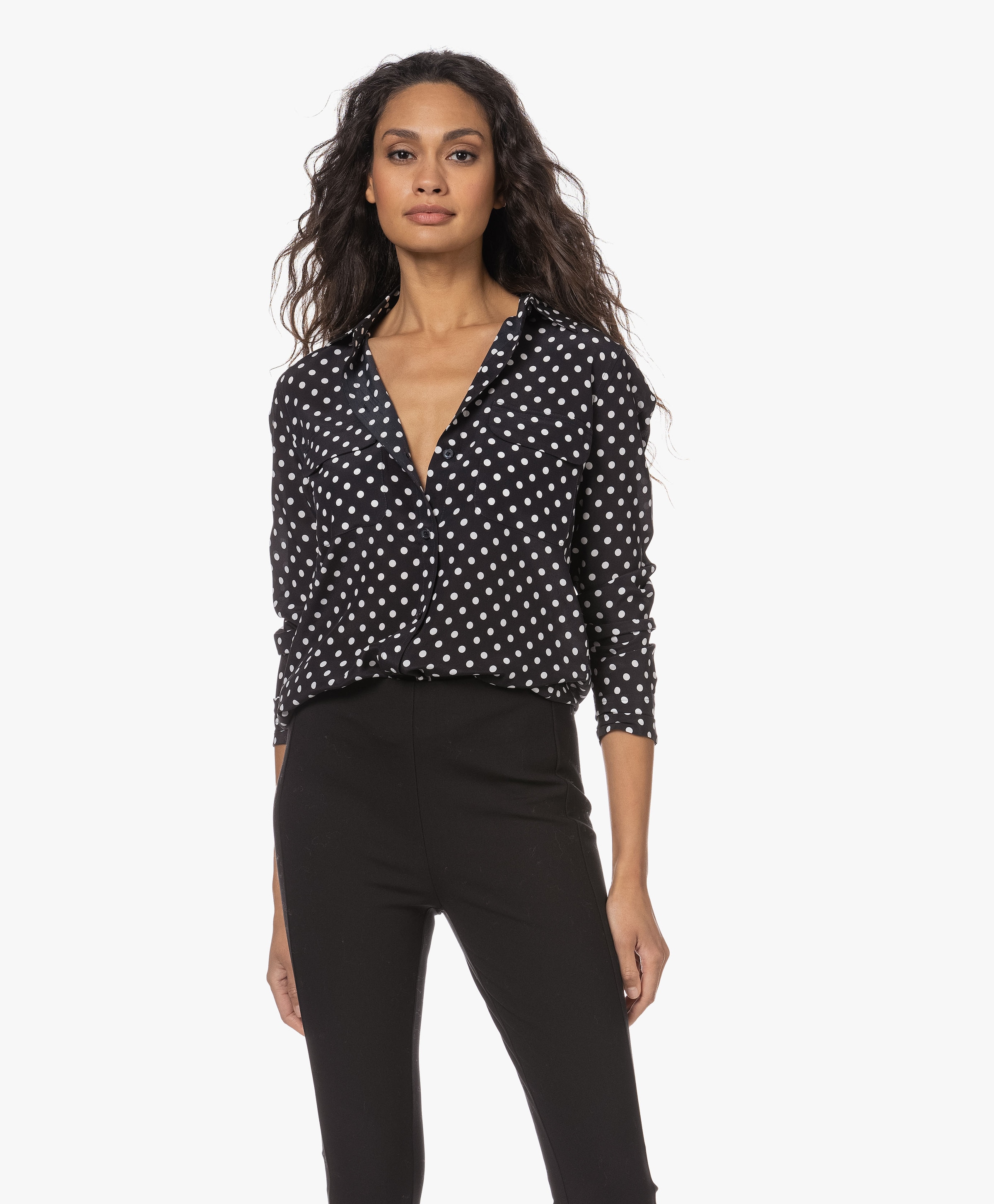 Slim Signature Polkadot Silk Blouse Equipment PB