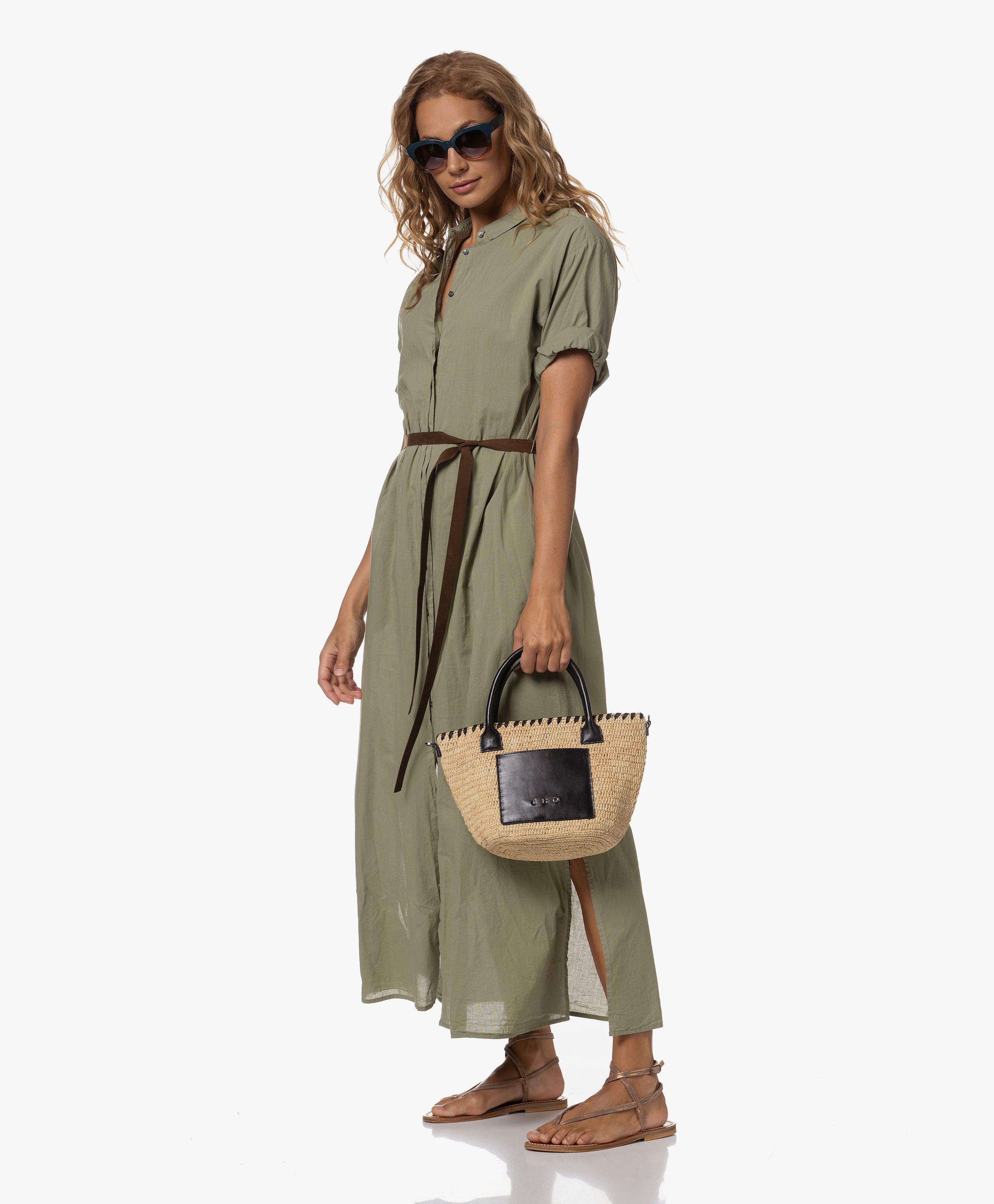 Narcy Raffia Handtas met Leren Details