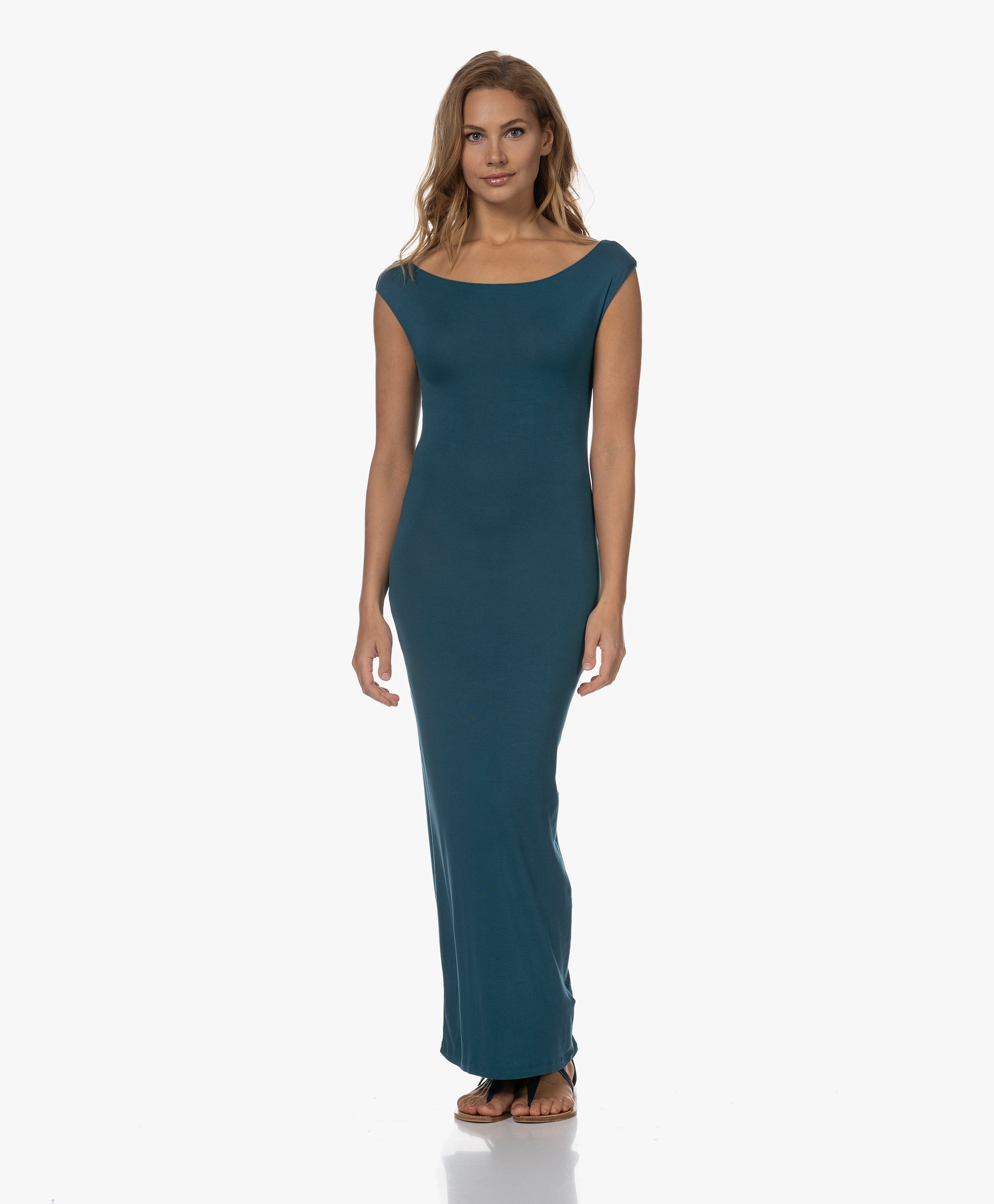 Jersey Maxi Jurk Met Boothals