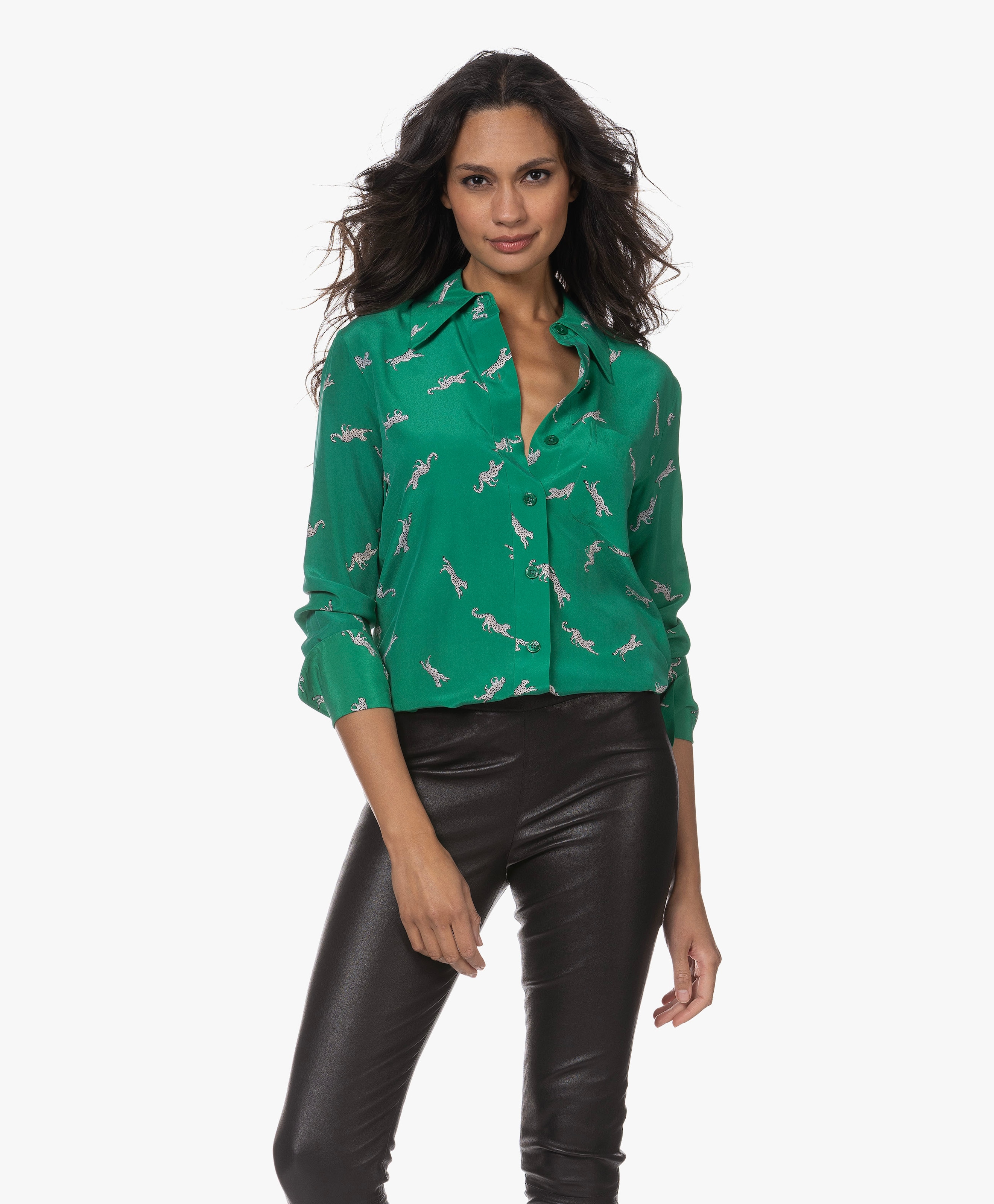 Quinne Luipaardprint Zijden Blouse