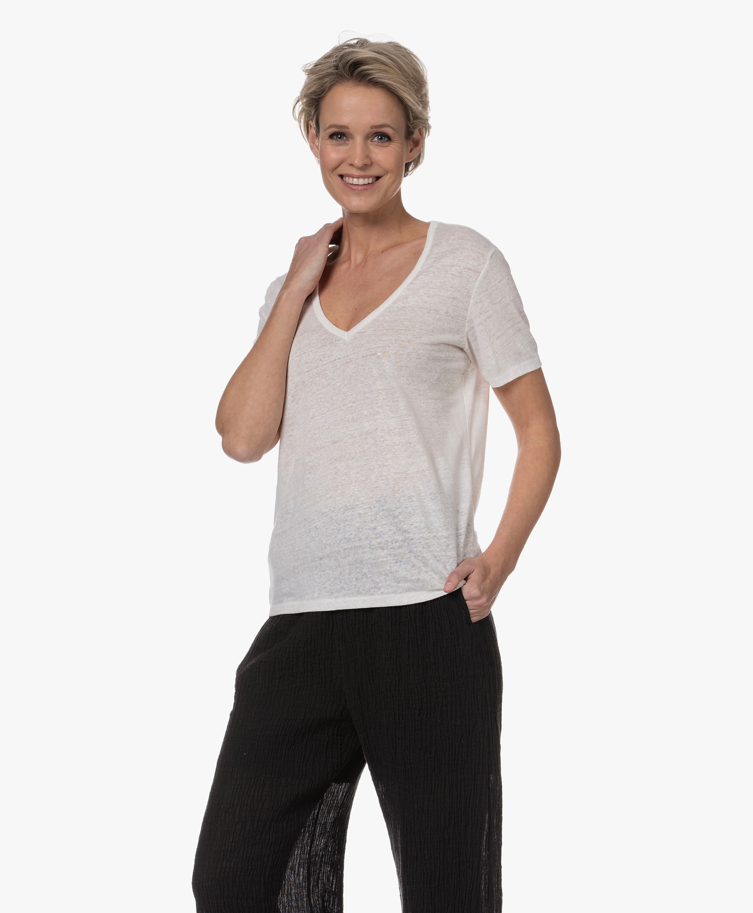 Linnen V-hals T-shirt