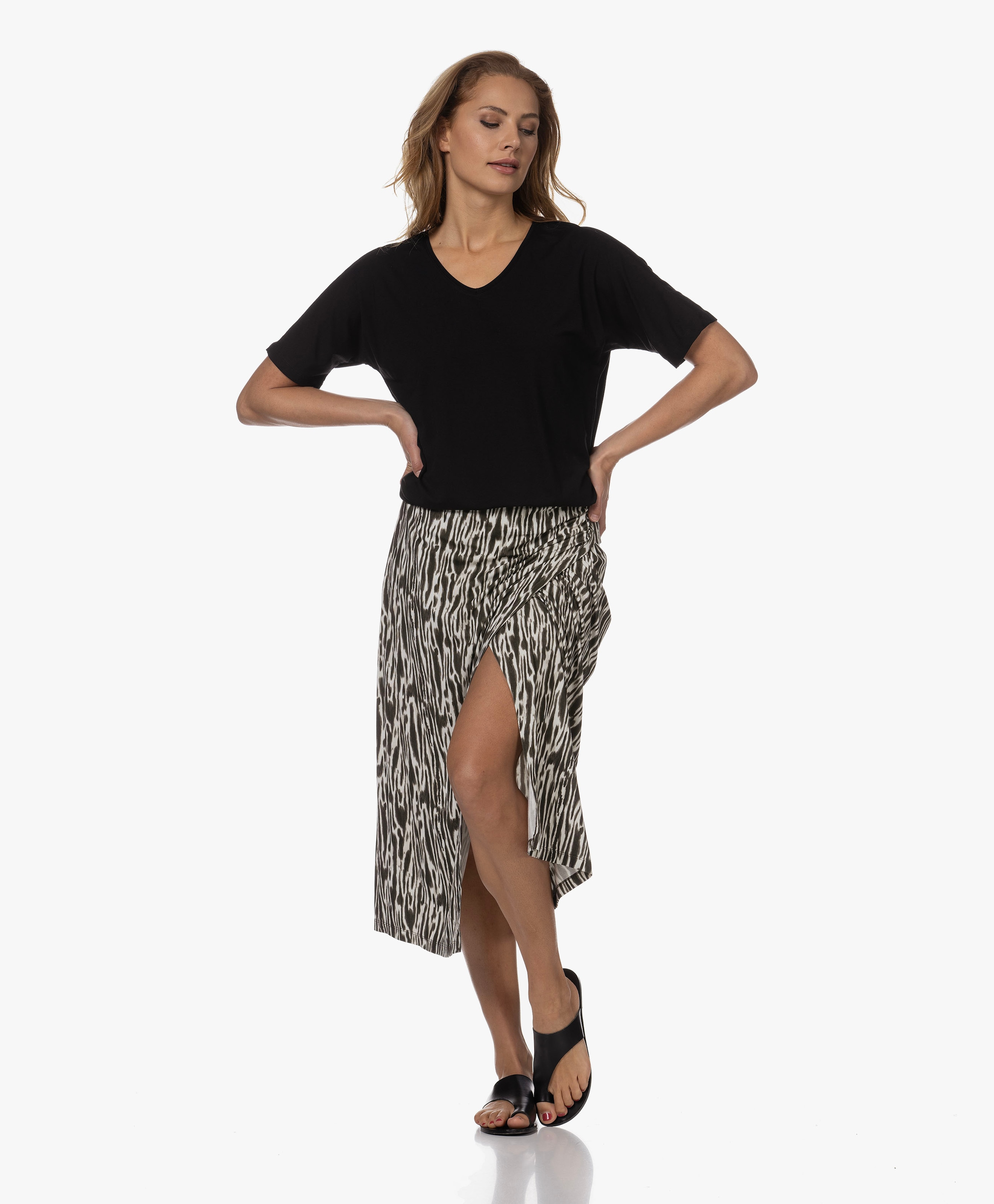 Fallon Jersey Wrap Skirt with Animal Print