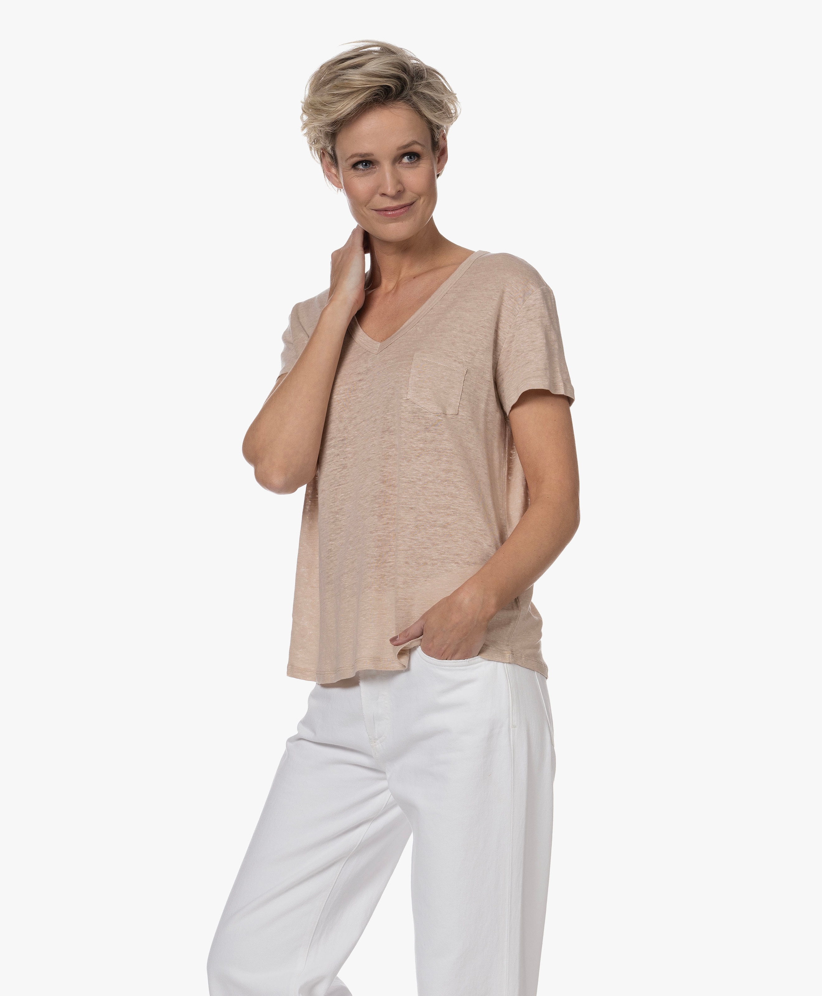 Linnen V-hals T-shirt