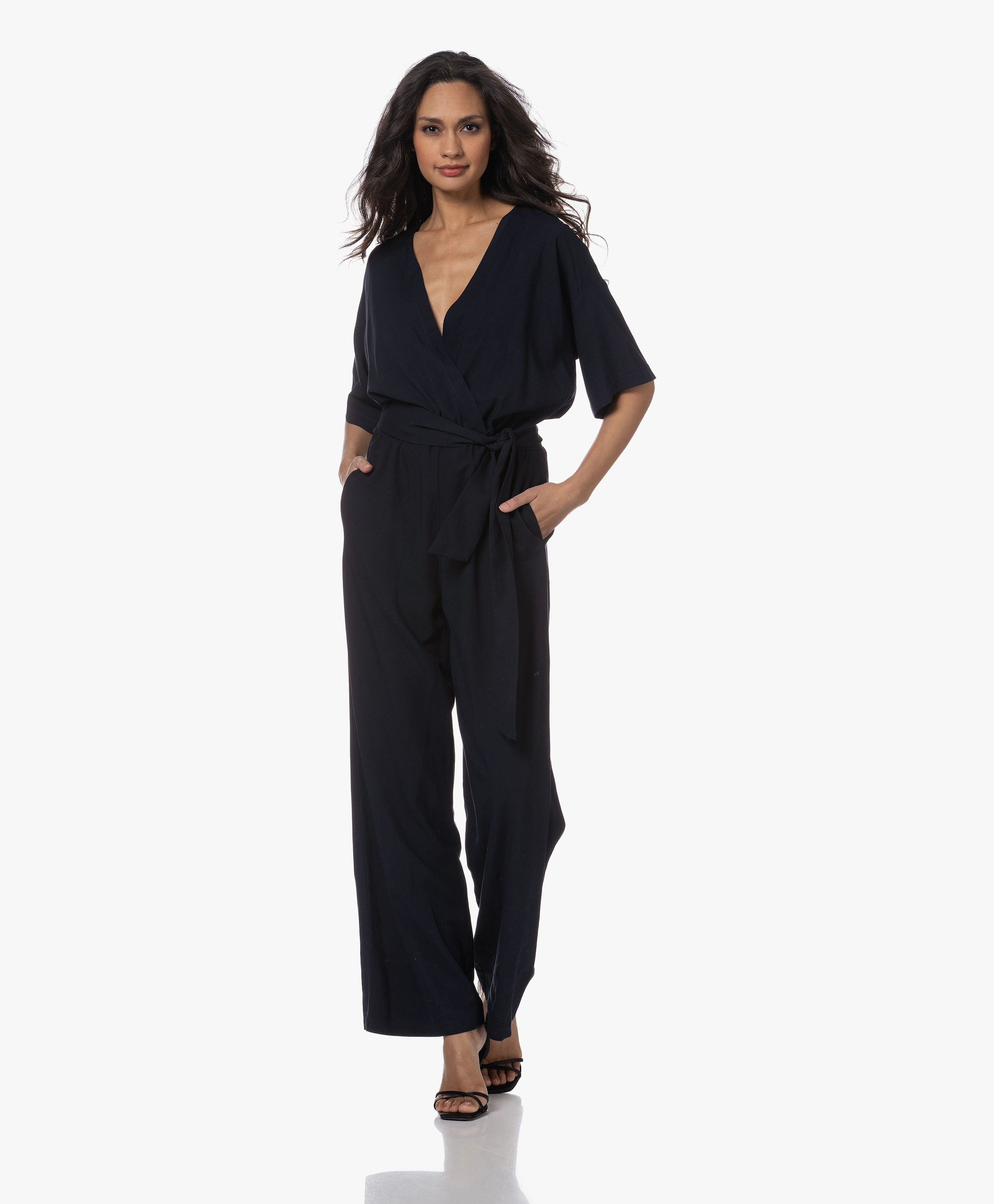 Viscose Blend Short Sleeve Jumpsuit