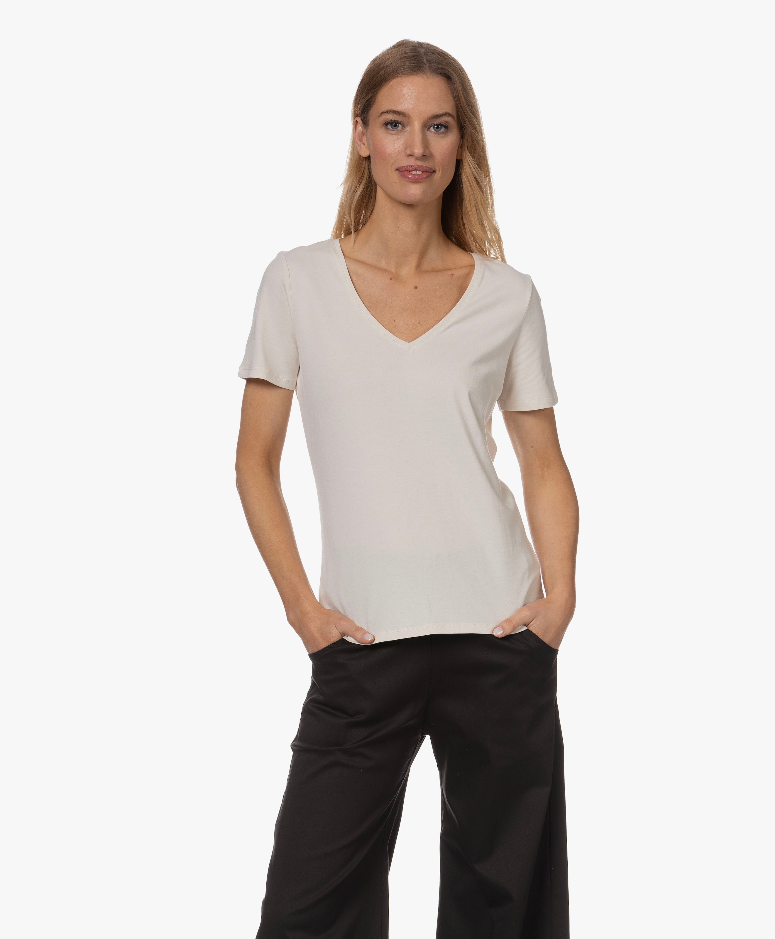 Stretch Katoenen V-hals T-shirt