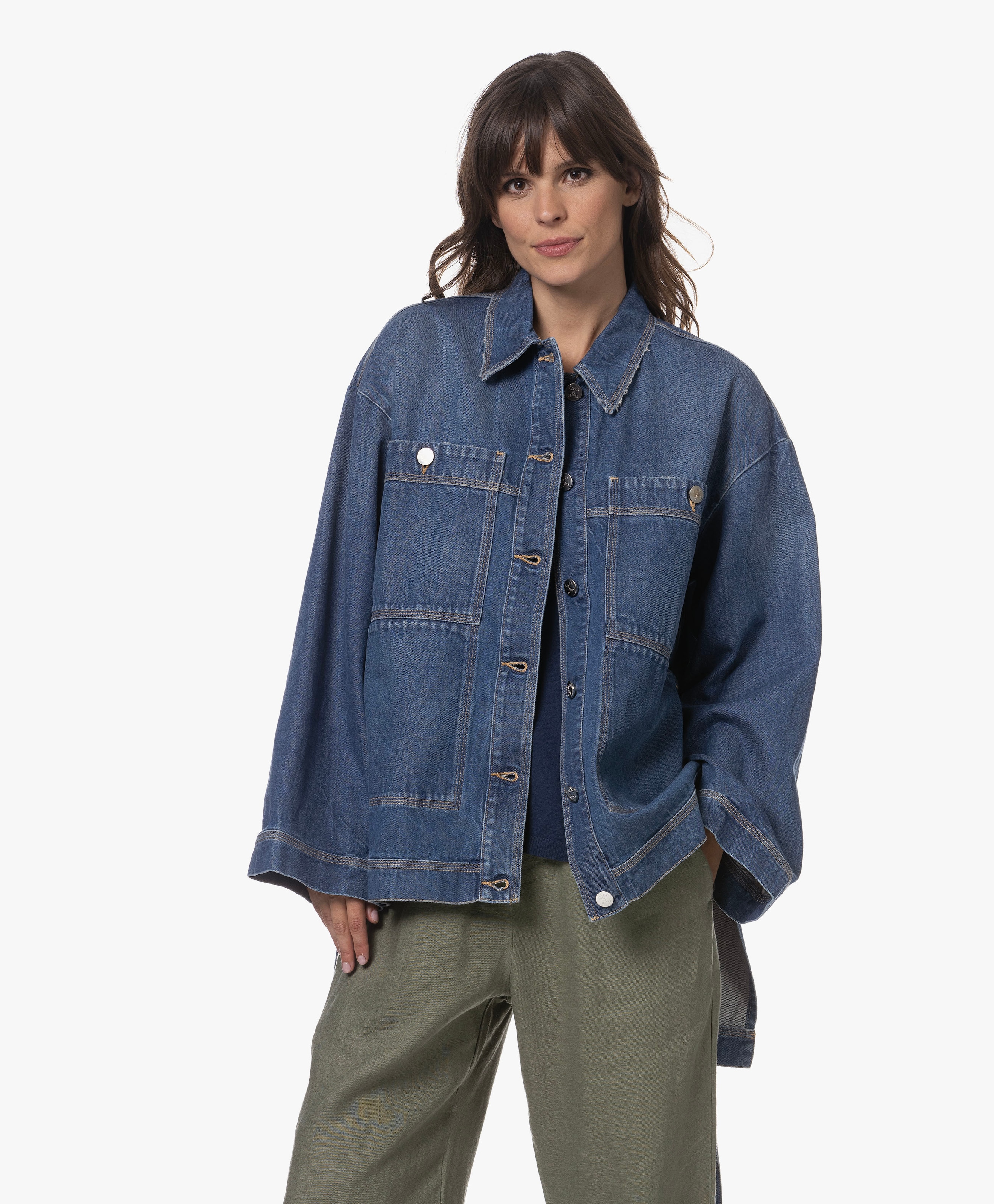 Denim Shacket with Side Slits