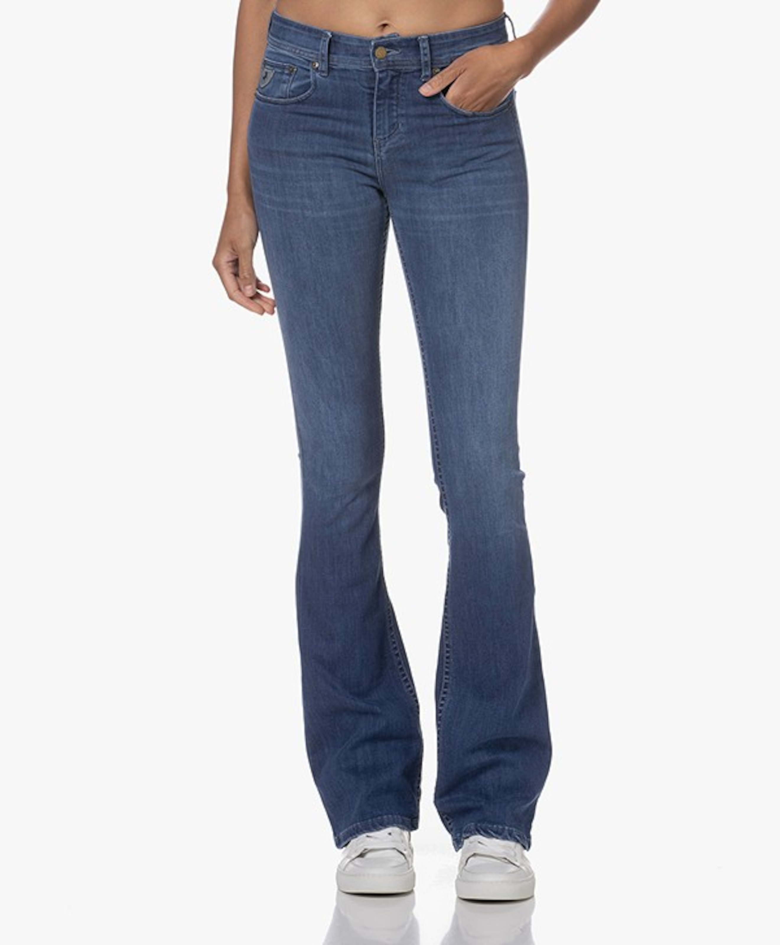 Melrose Leia Teal Mid High Flare Jeans