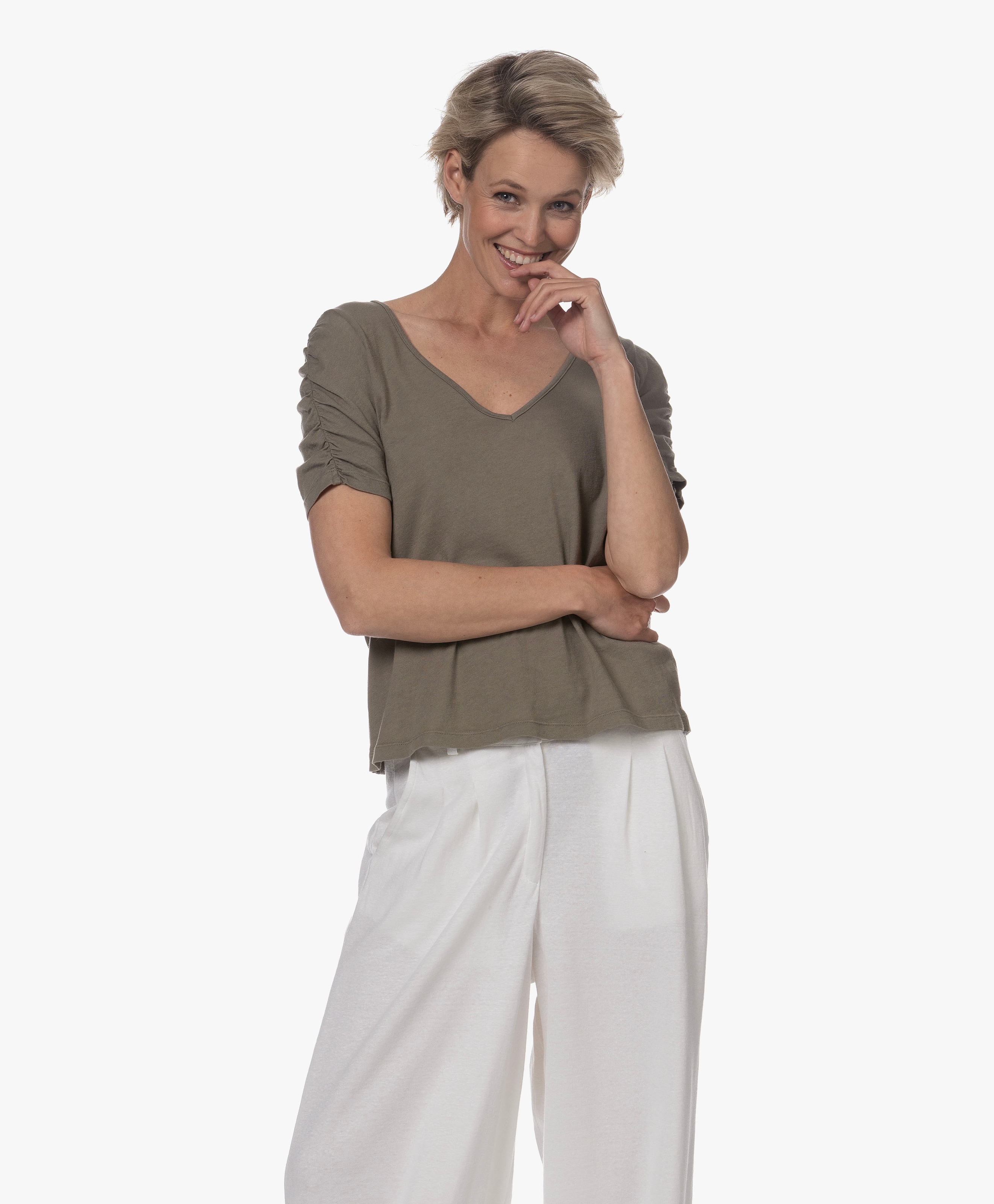 Josie Ruched V-neck T-shirt