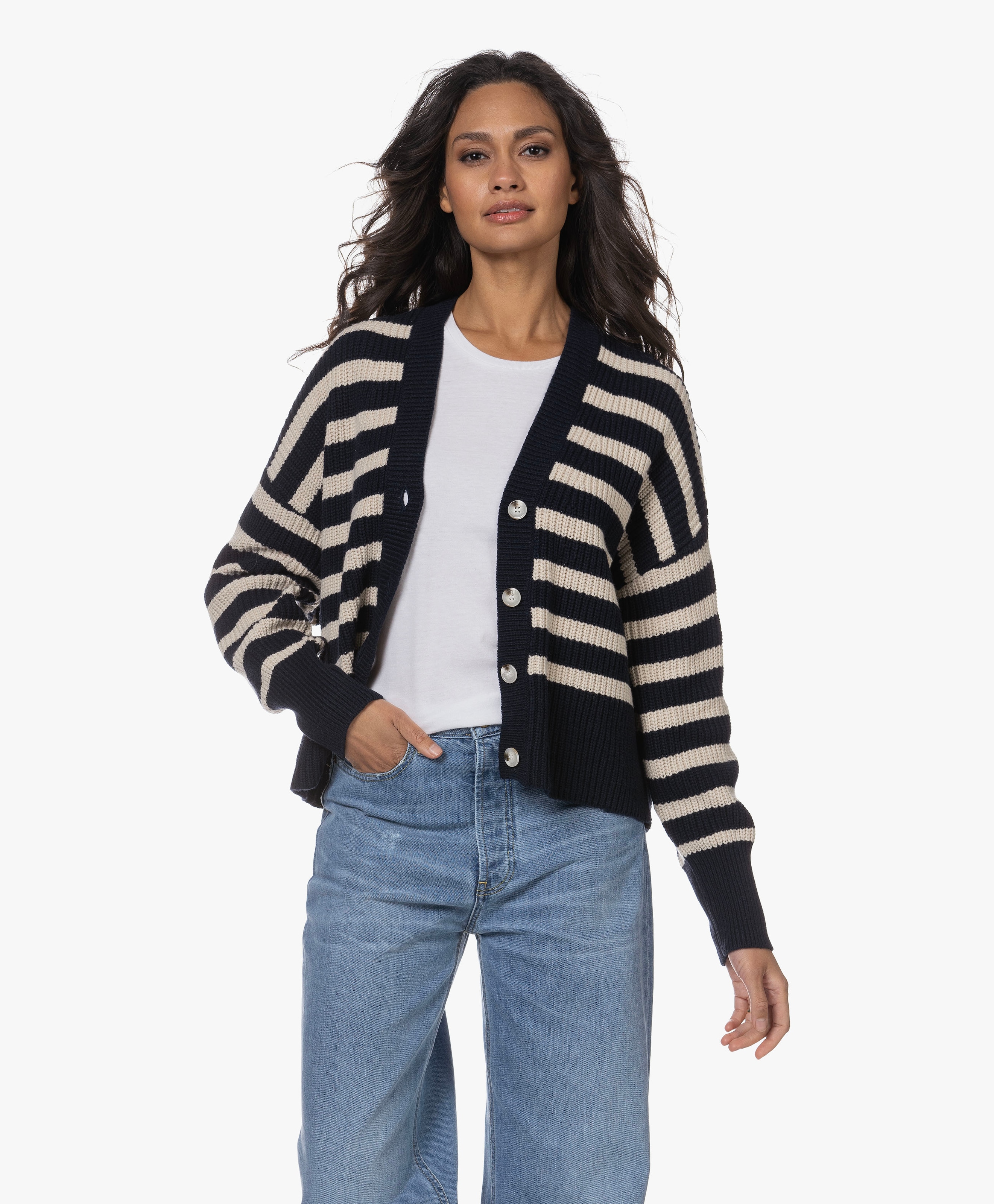 Tupper Striped Cotton-Wool Blend Cardigan