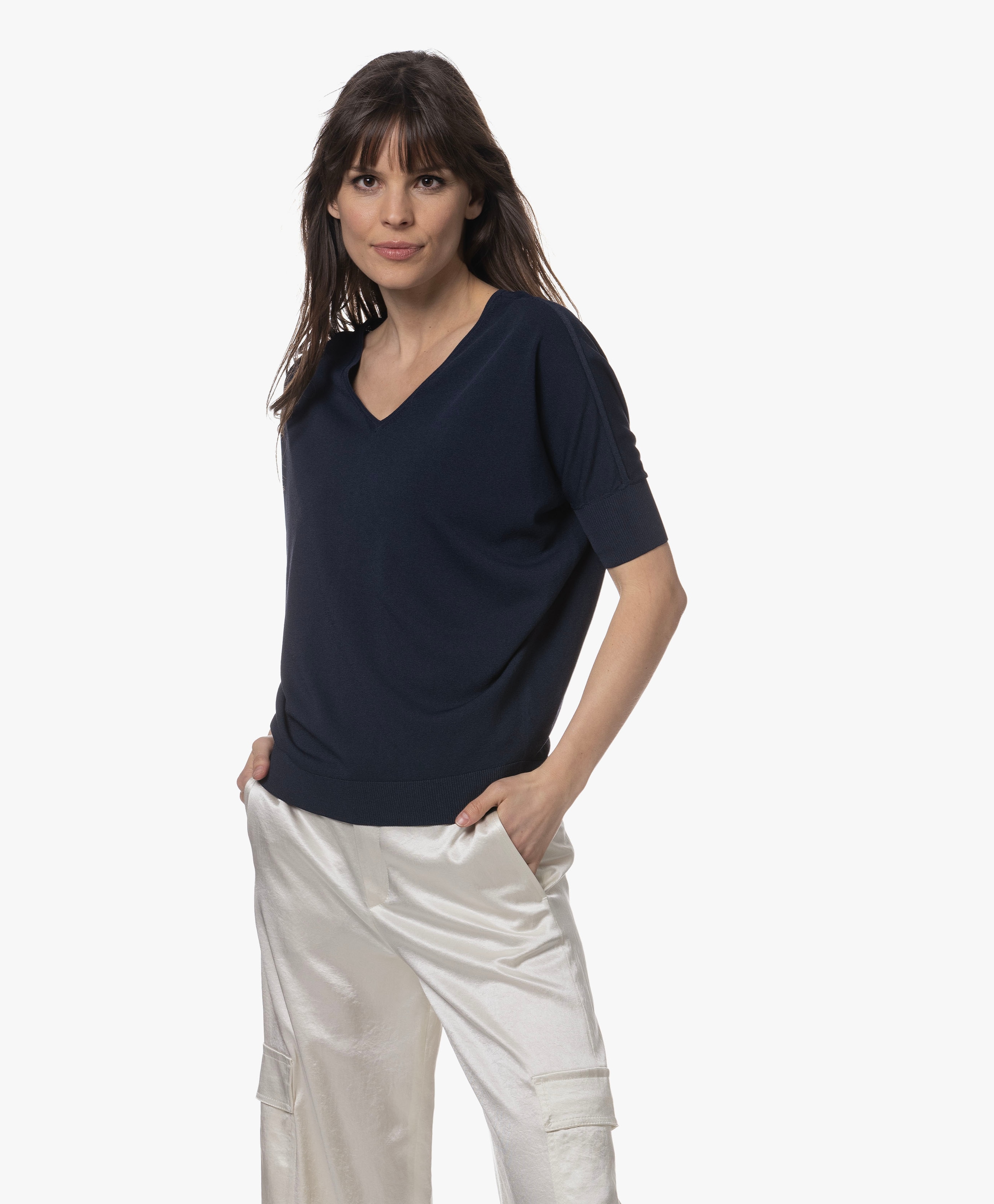 Reversible Viscose Blend Short Sleeve Sweater