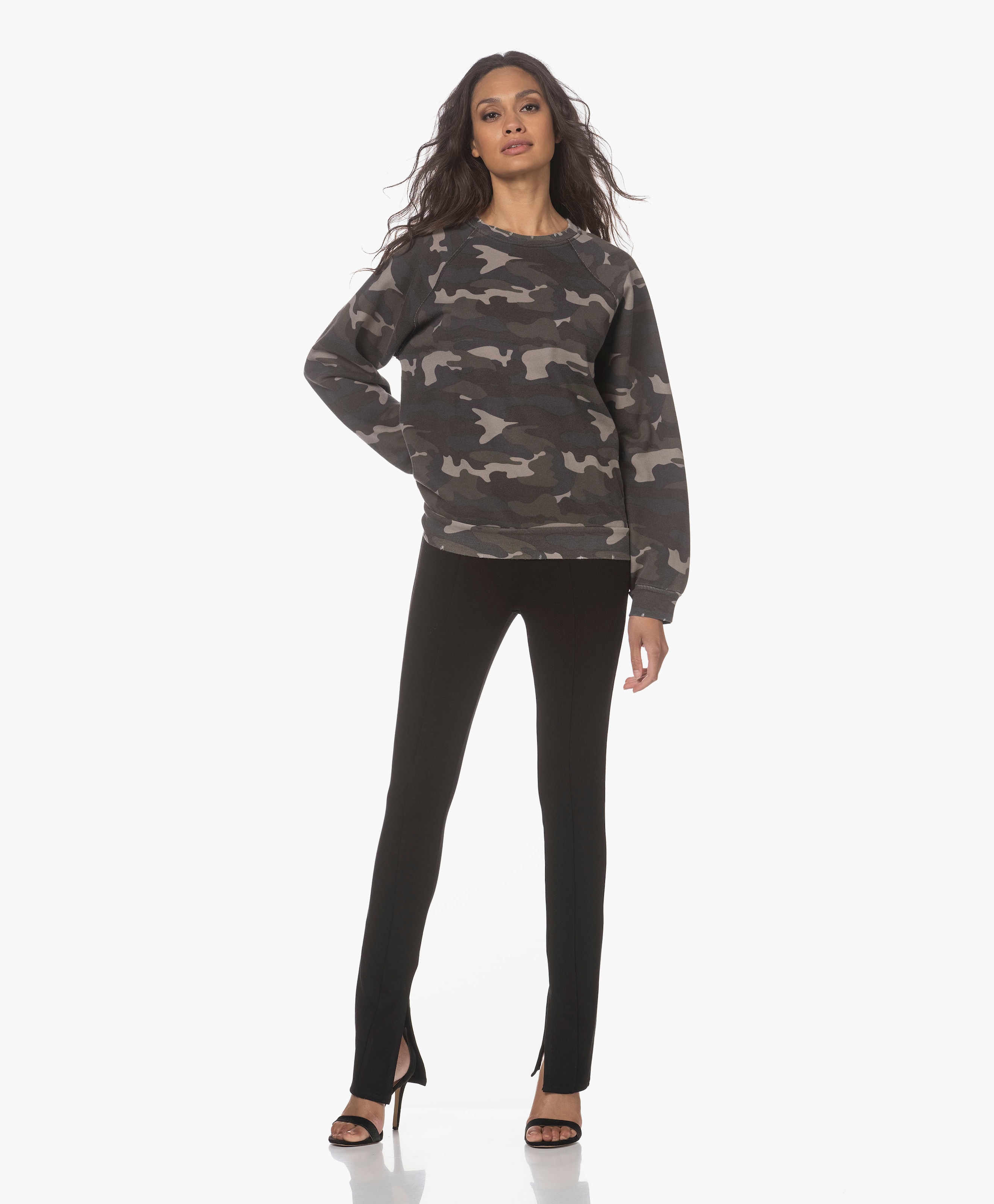 Distressed Camo Print Sweatshirt