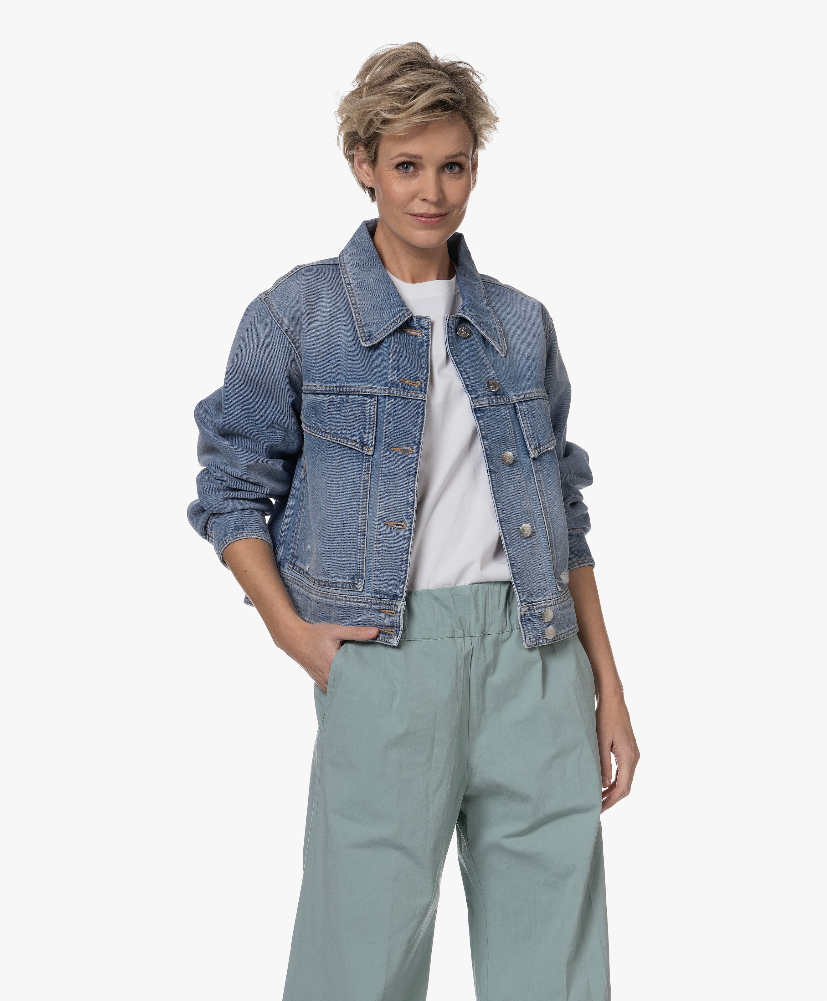 Cropped spijkerjas met borstzakken