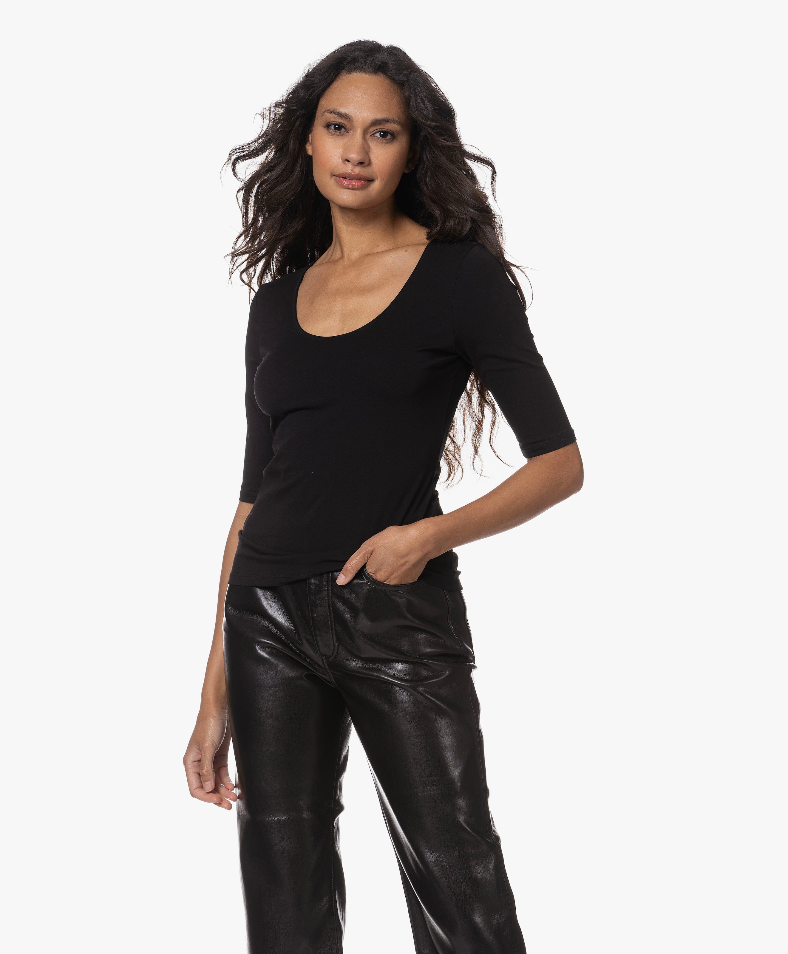 Cotton Stretch Scoop Neck T-shirt