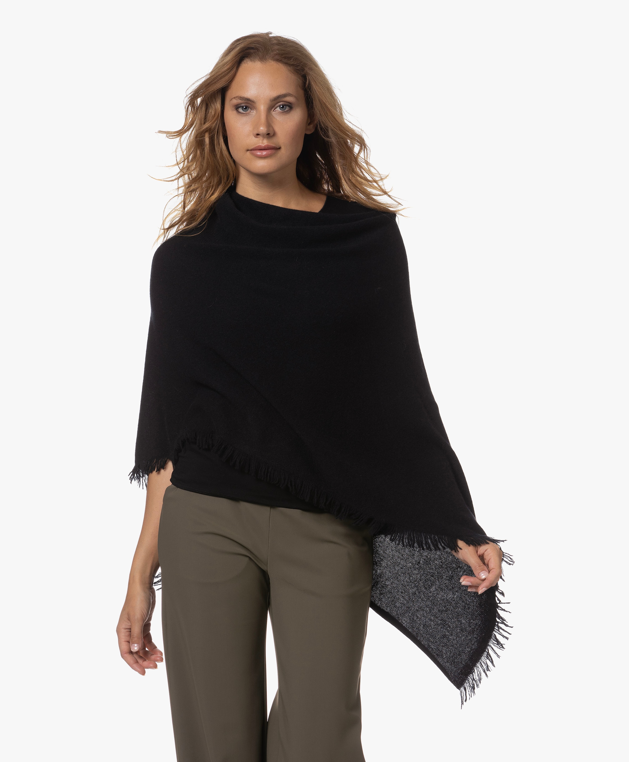 Cashmere poncho with fringe best sale