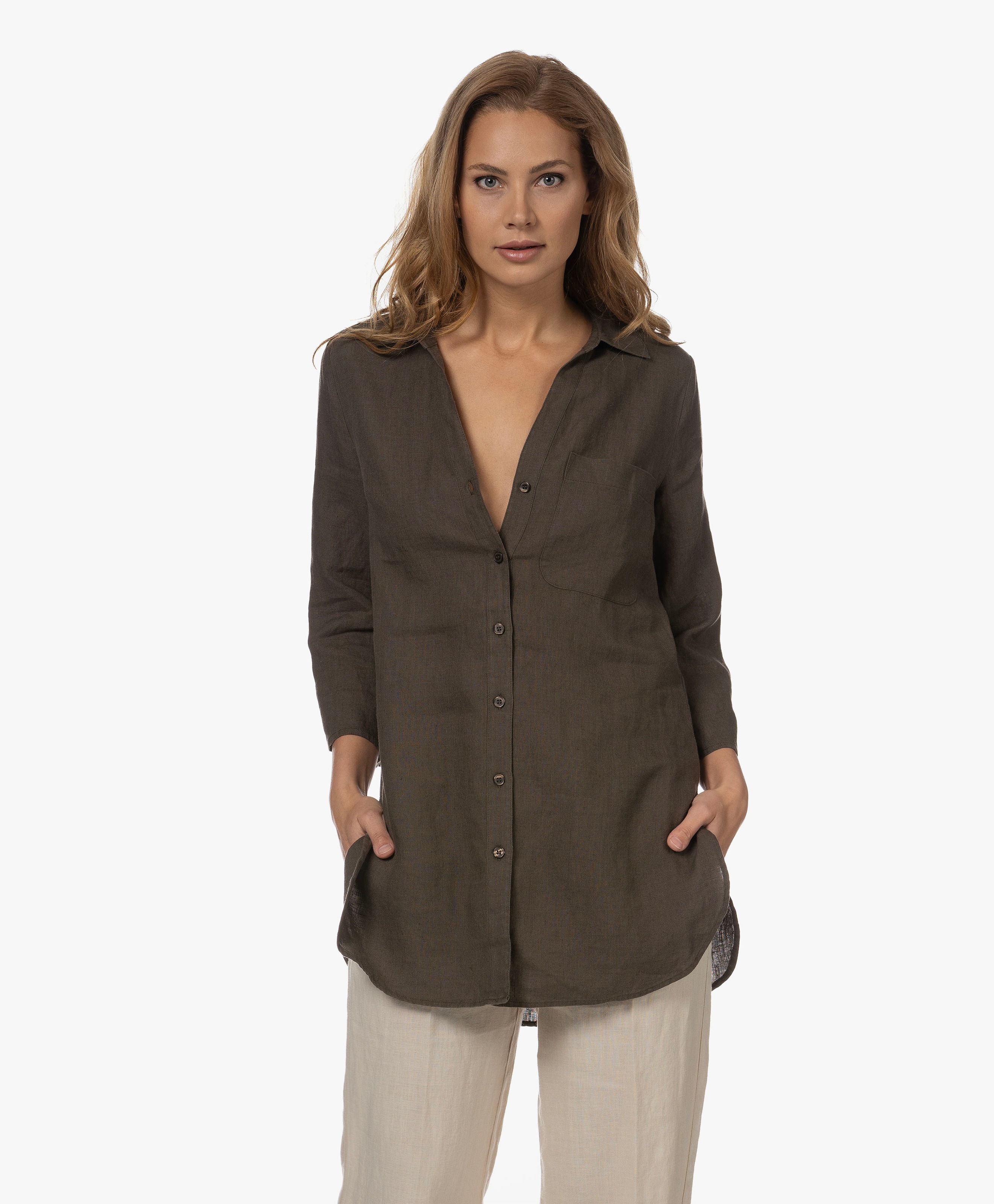 Blouse 3/4 Sleeve Solid Linen