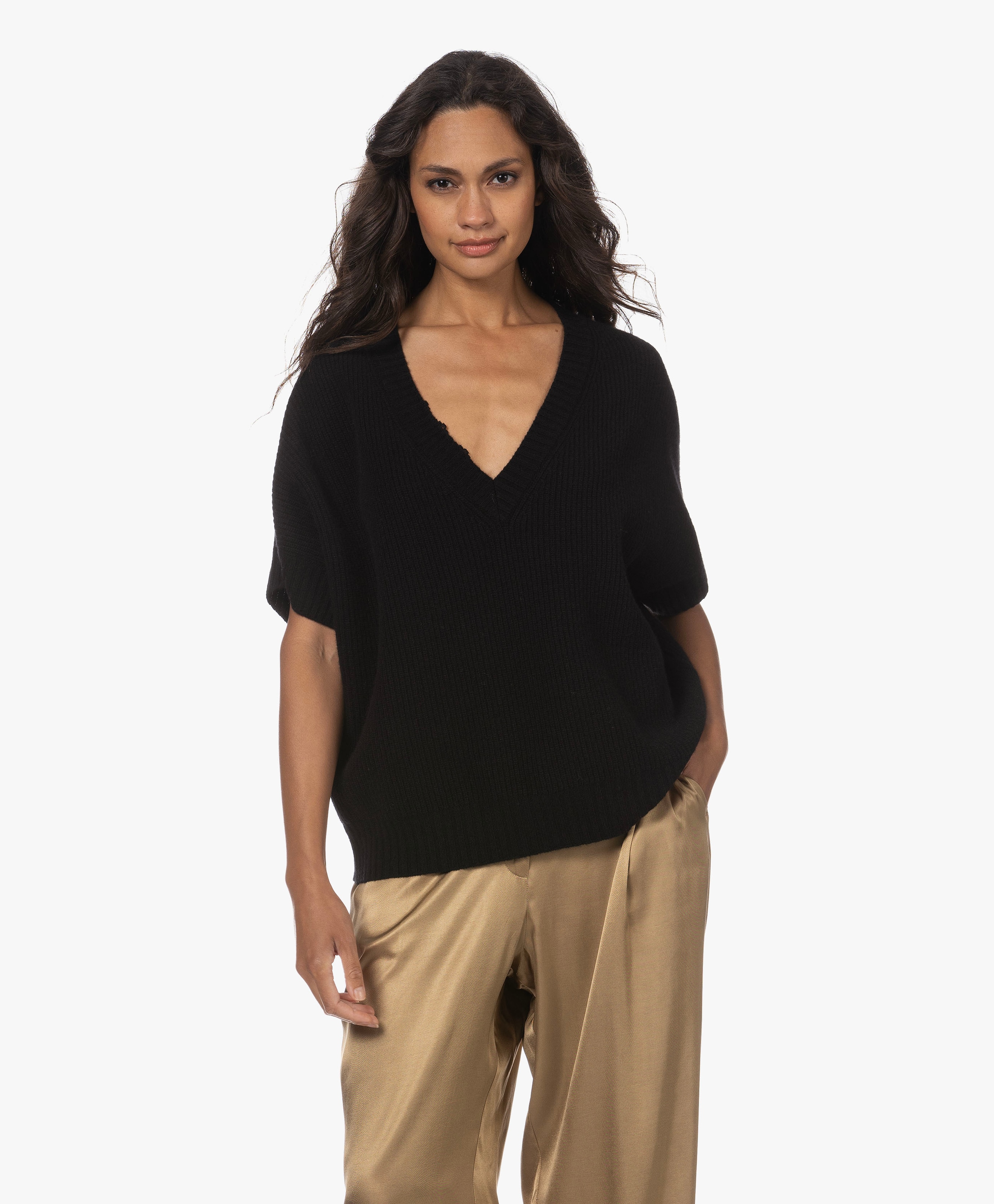 Wol-Cashmere Korte Mouwen Trui