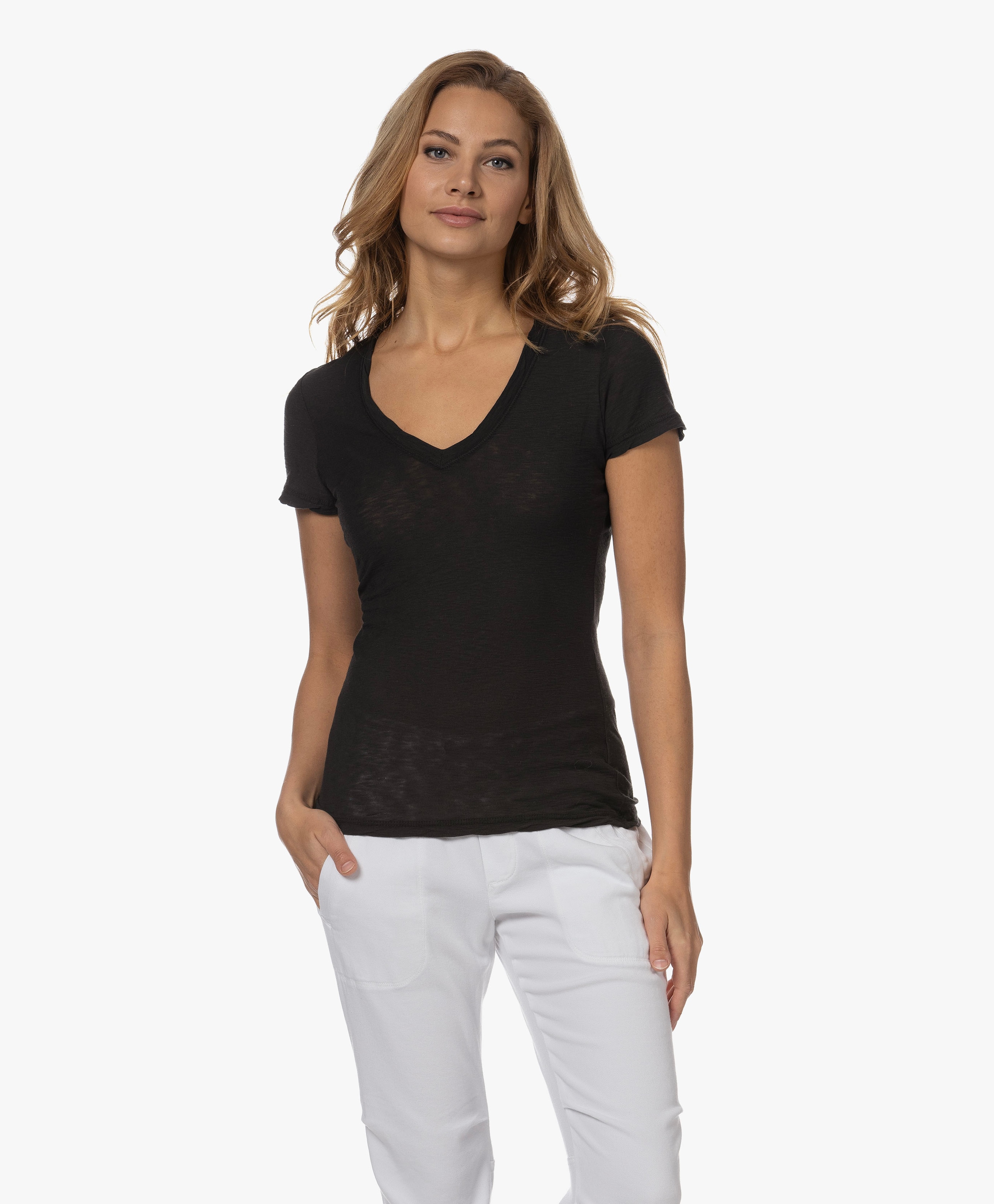 Slub Jersey V-hals T-shirt
