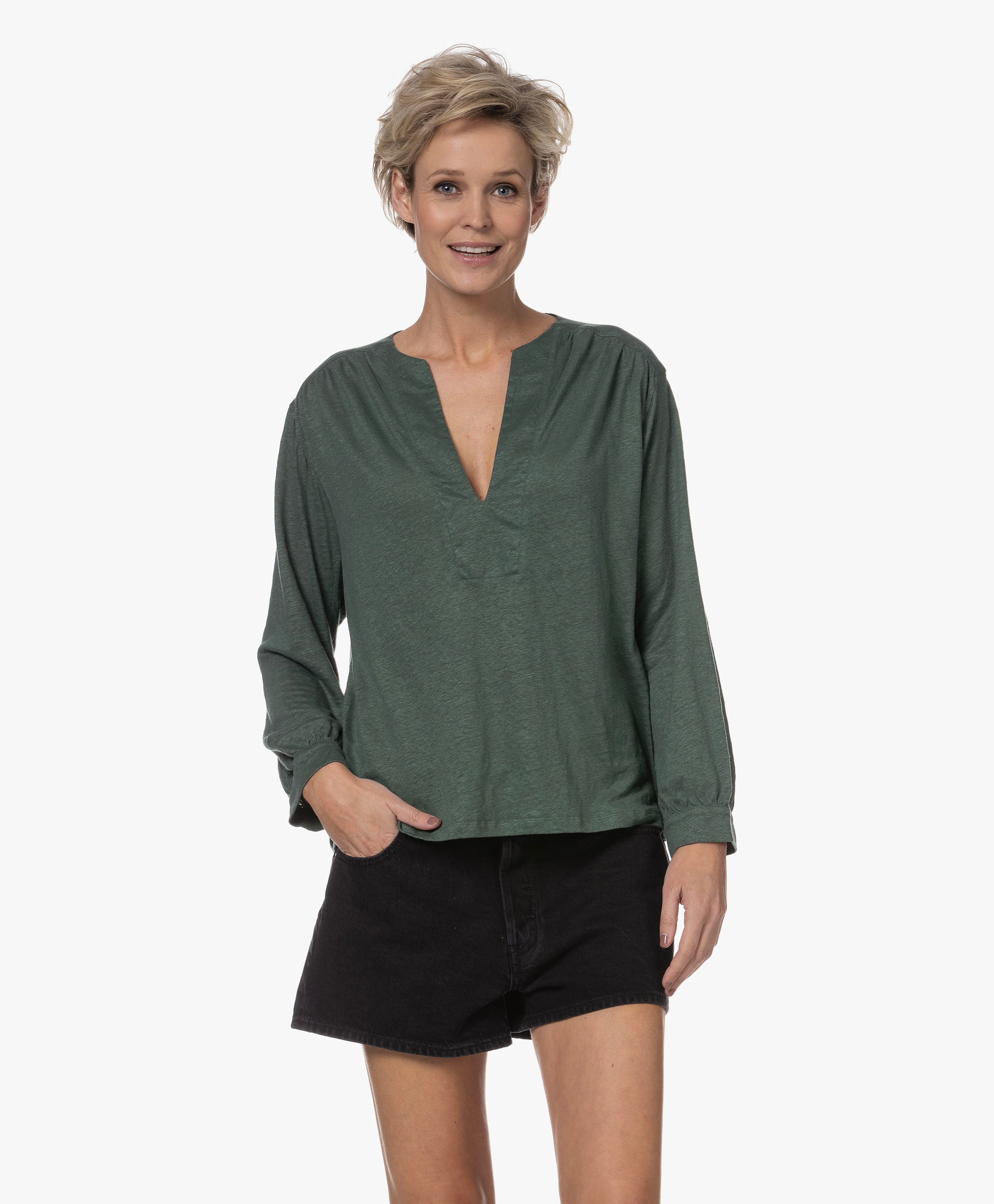 Linnen tuniek met Tunesische hals