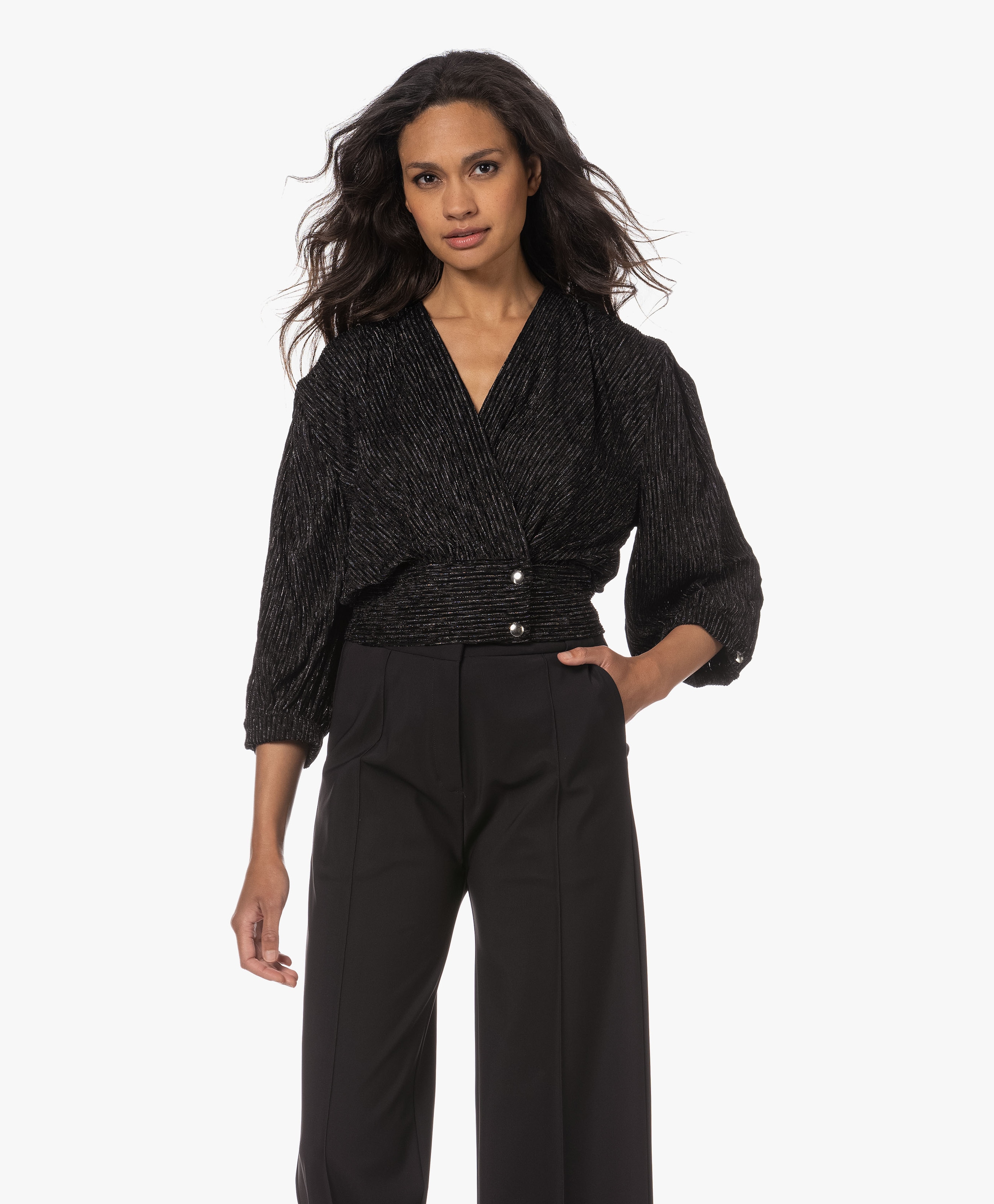 Lisetta Cropped Chenille/Lurex Blouse