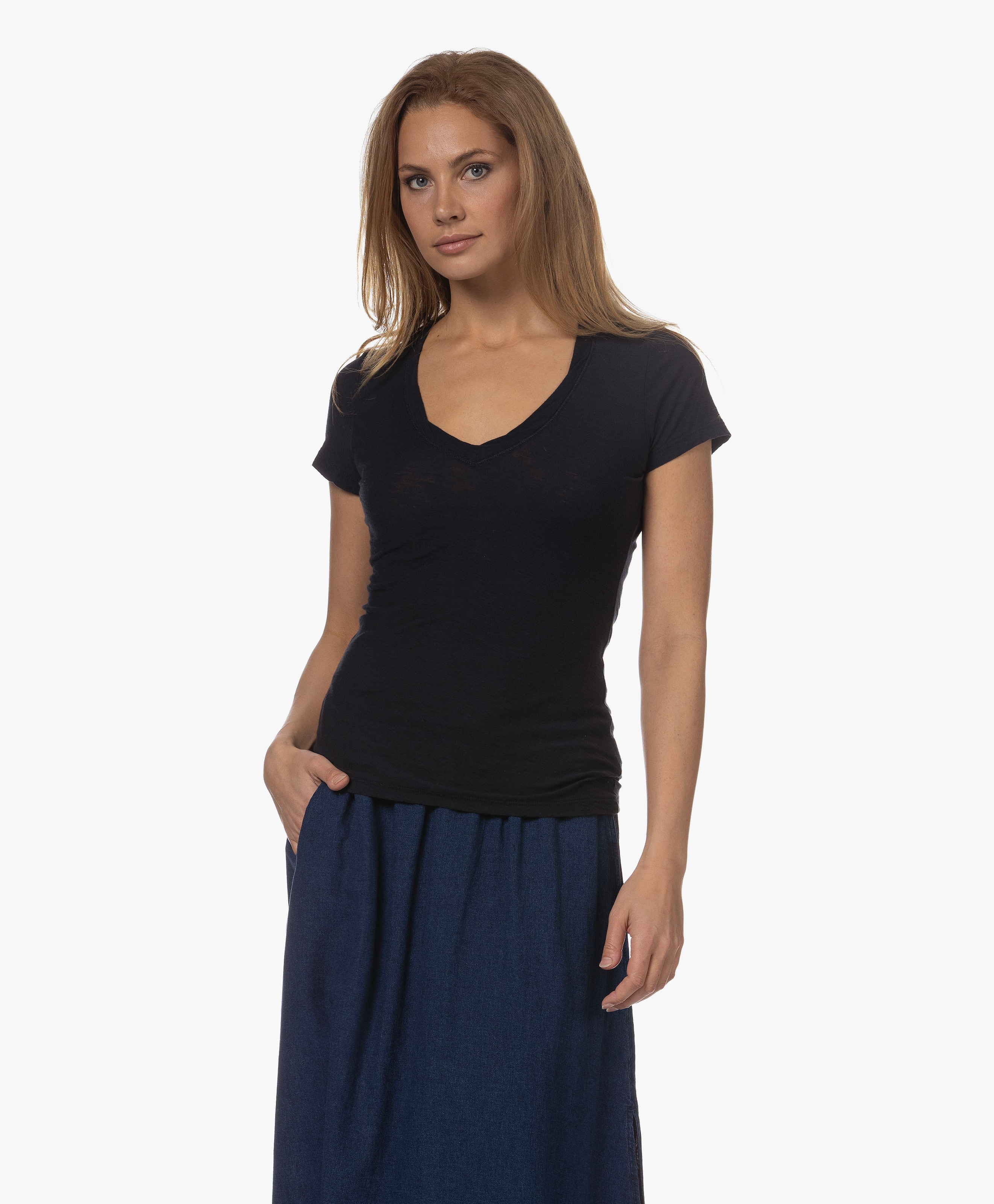 Slub Jersey V-hals T-shirt