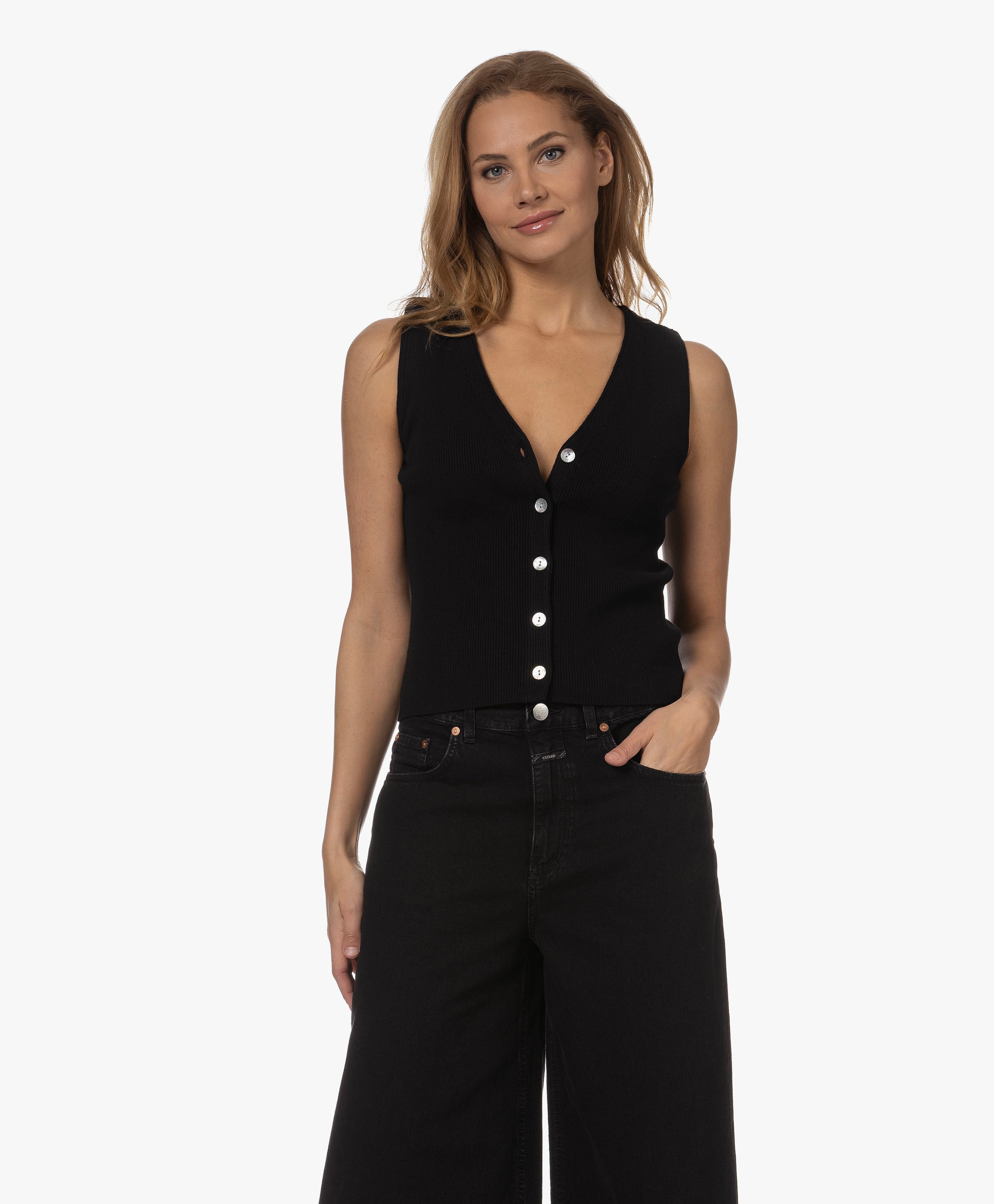 Rosa Gebreide Gilet Top
