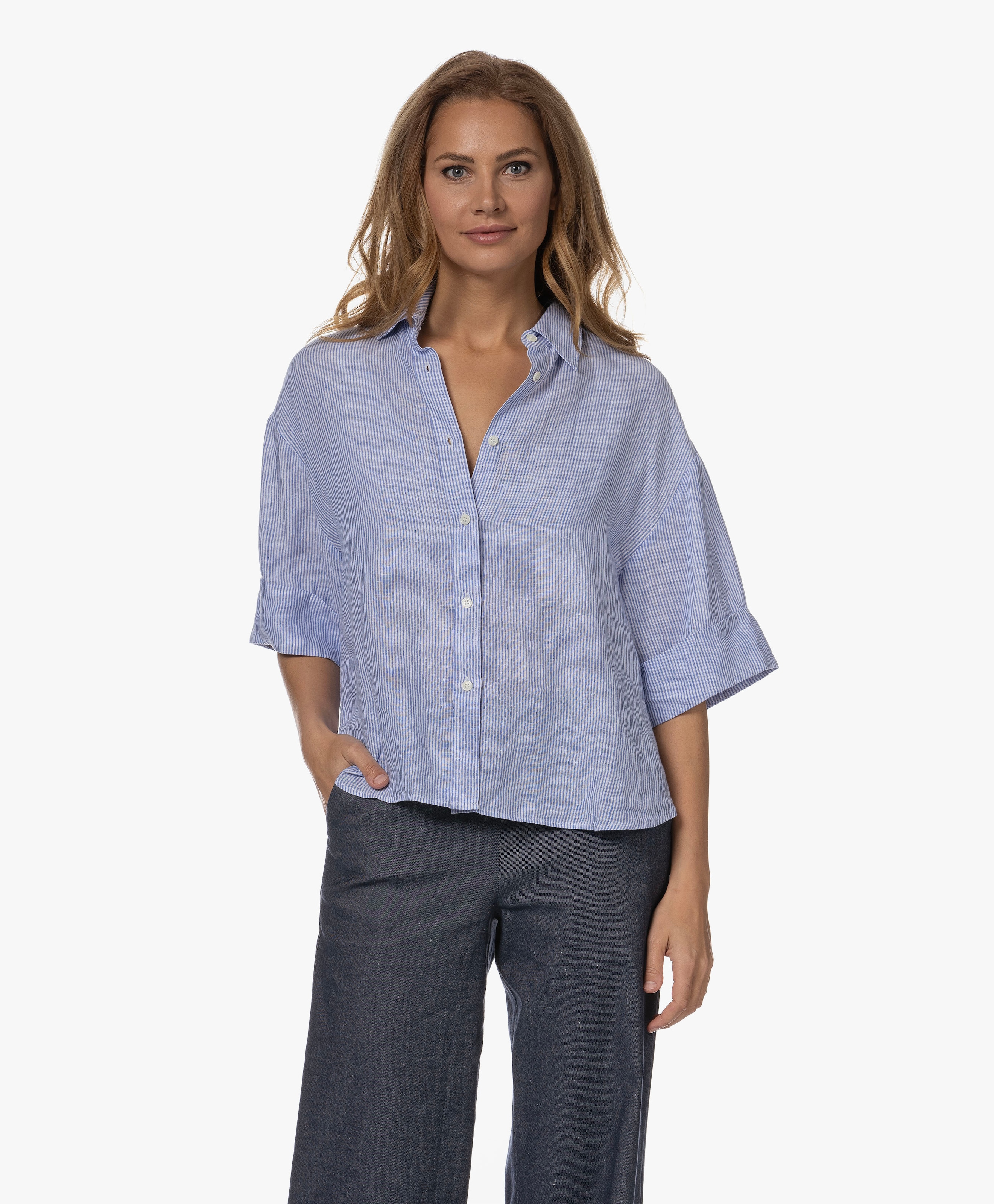 Gestreepte Linnen Blouse