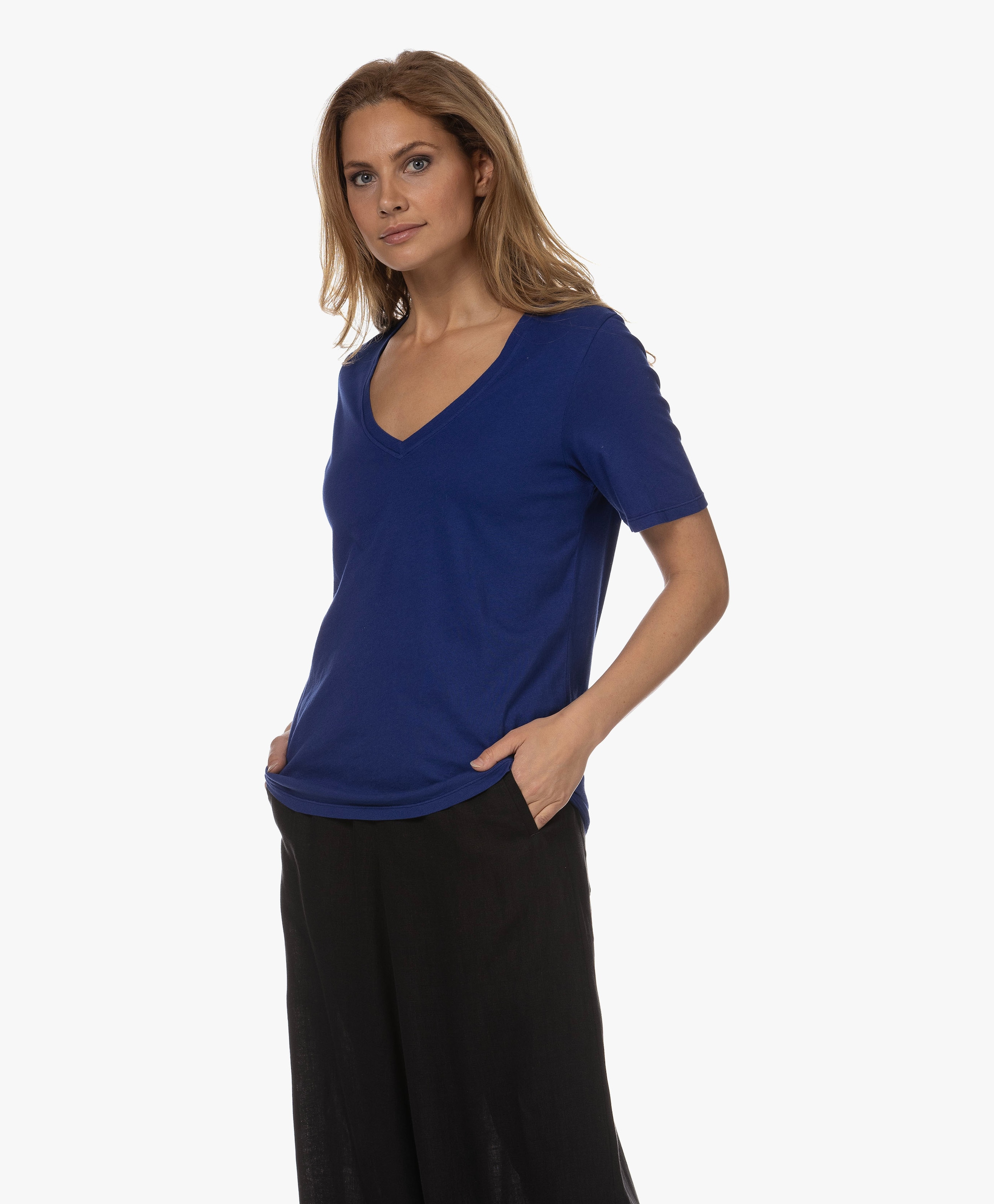 Katoenen V-hals T-shirt