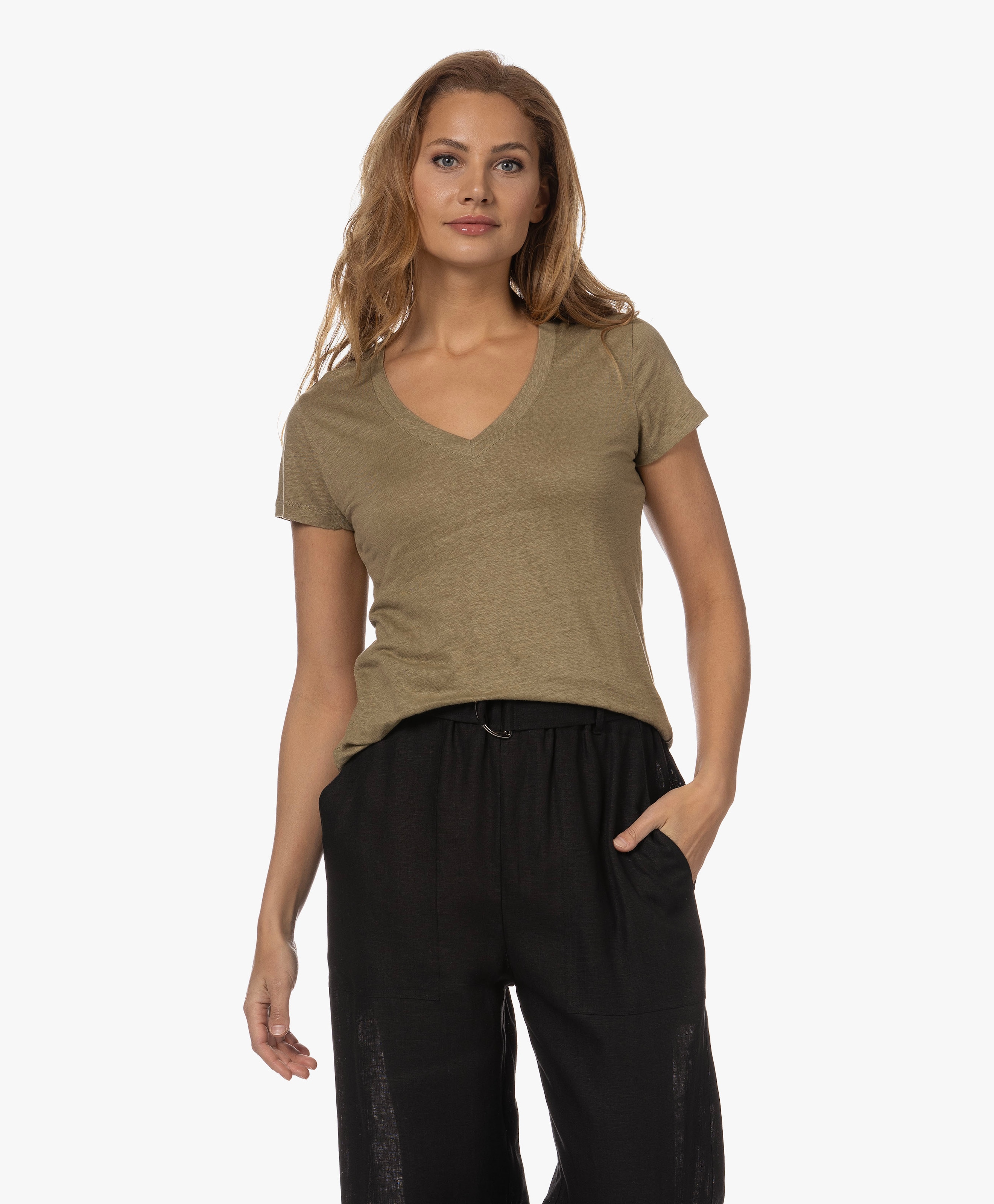 V-hals Linnen T-shirt