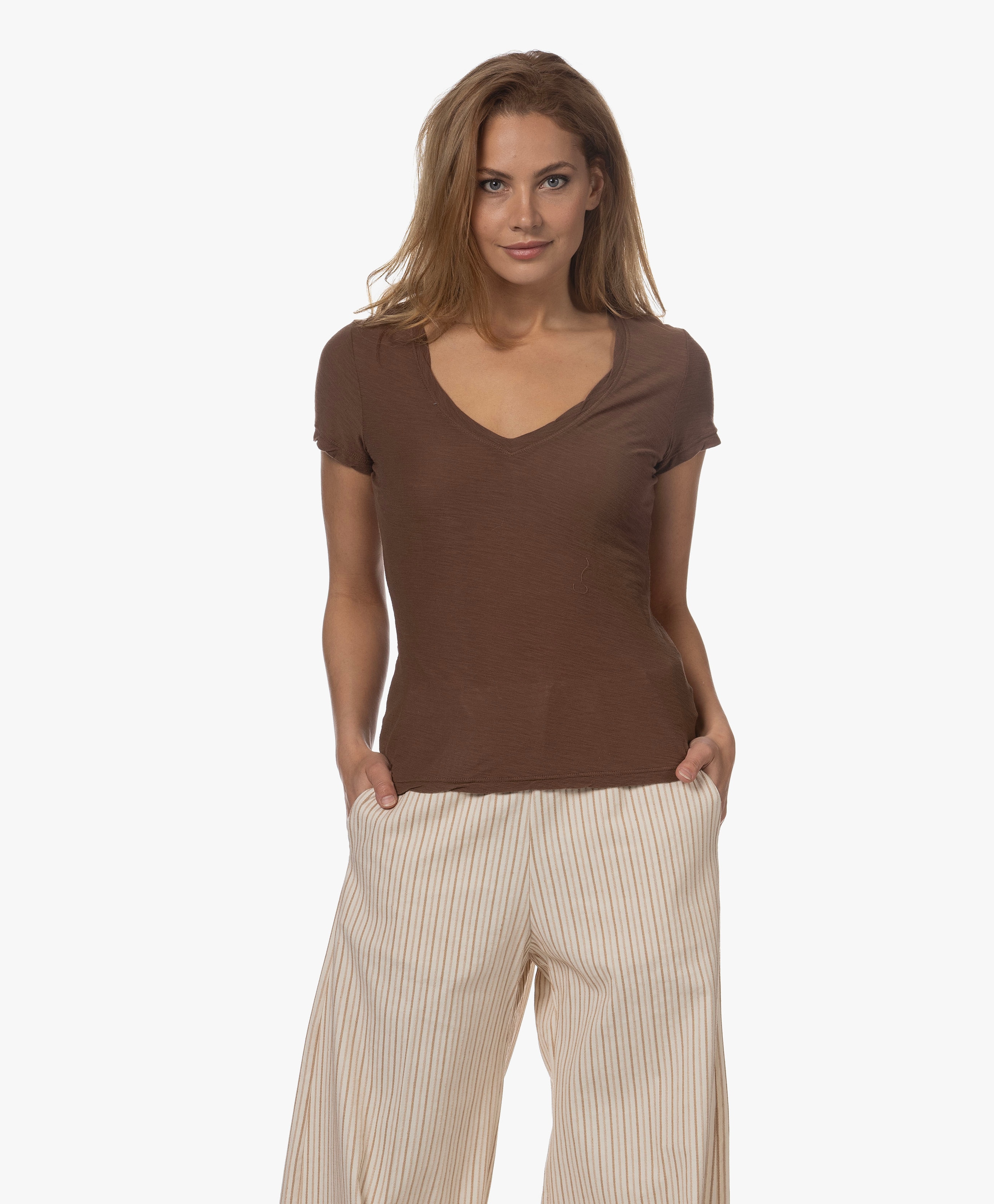 Slub Jersey V-hals T-shirt