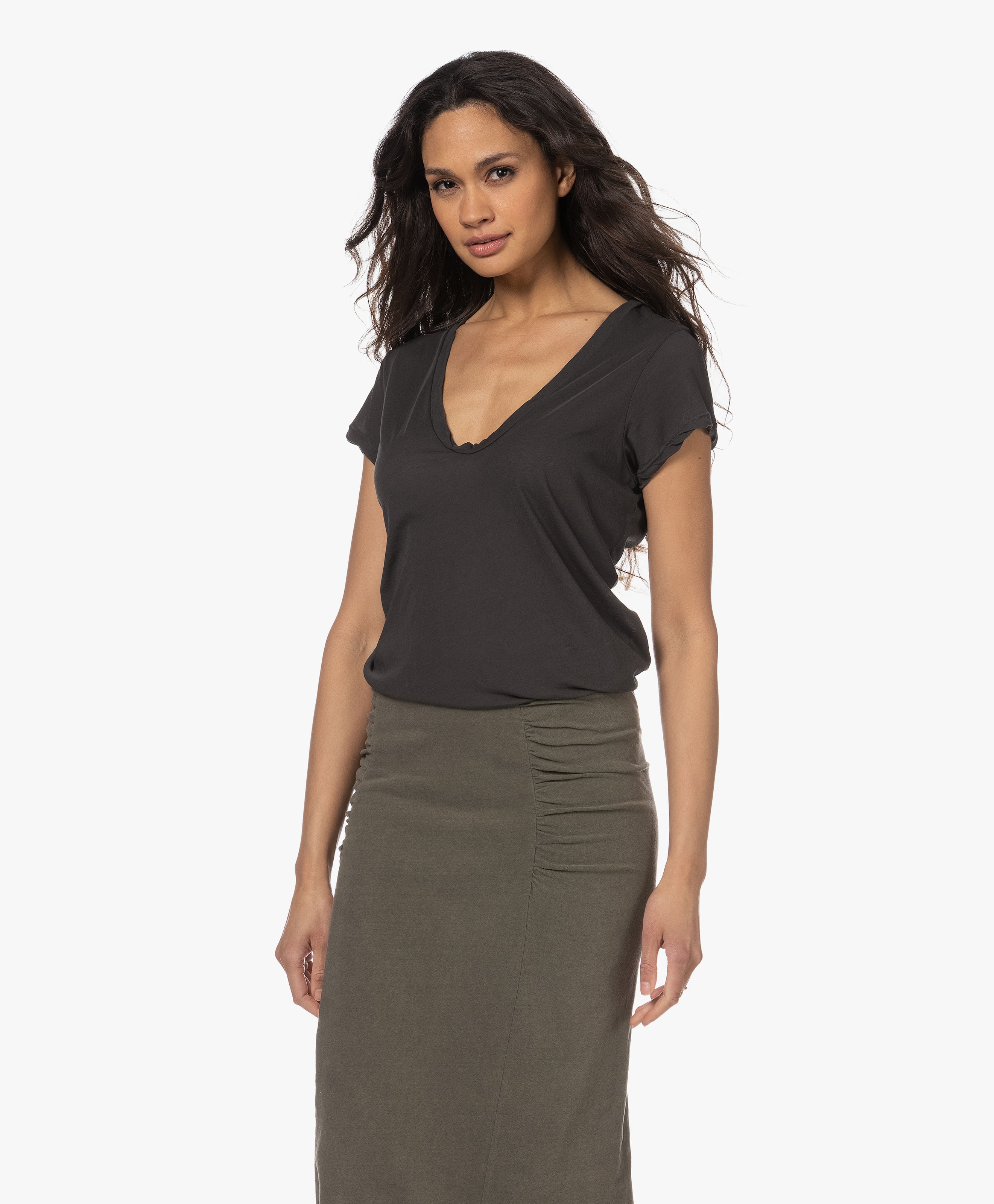 V-hals T-shirt in Extrafijne Jersey